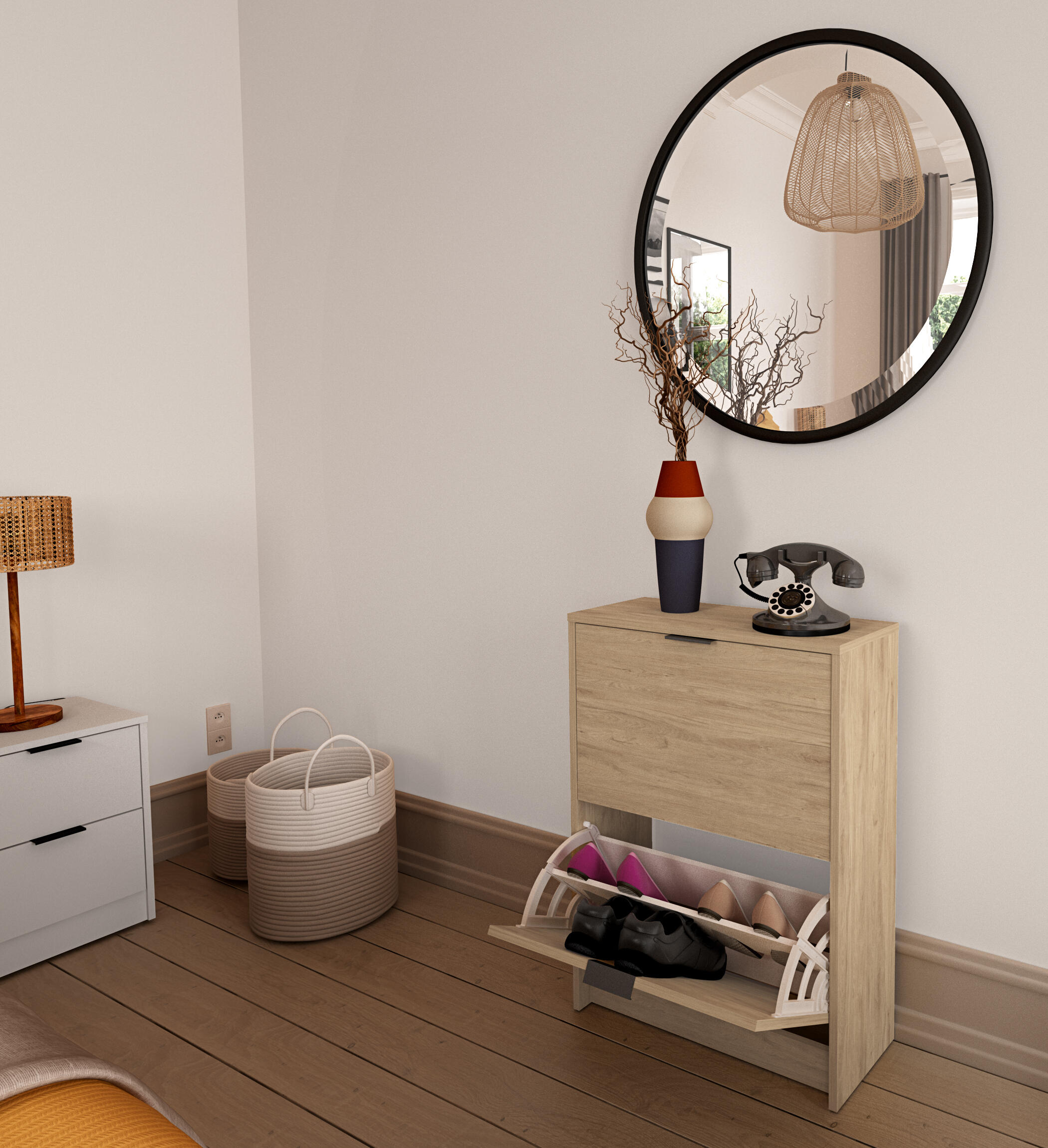 Zapatero One con 2 compartimentos para 10 pares en melamina color roble natural 60.2x82x25 cm - 3