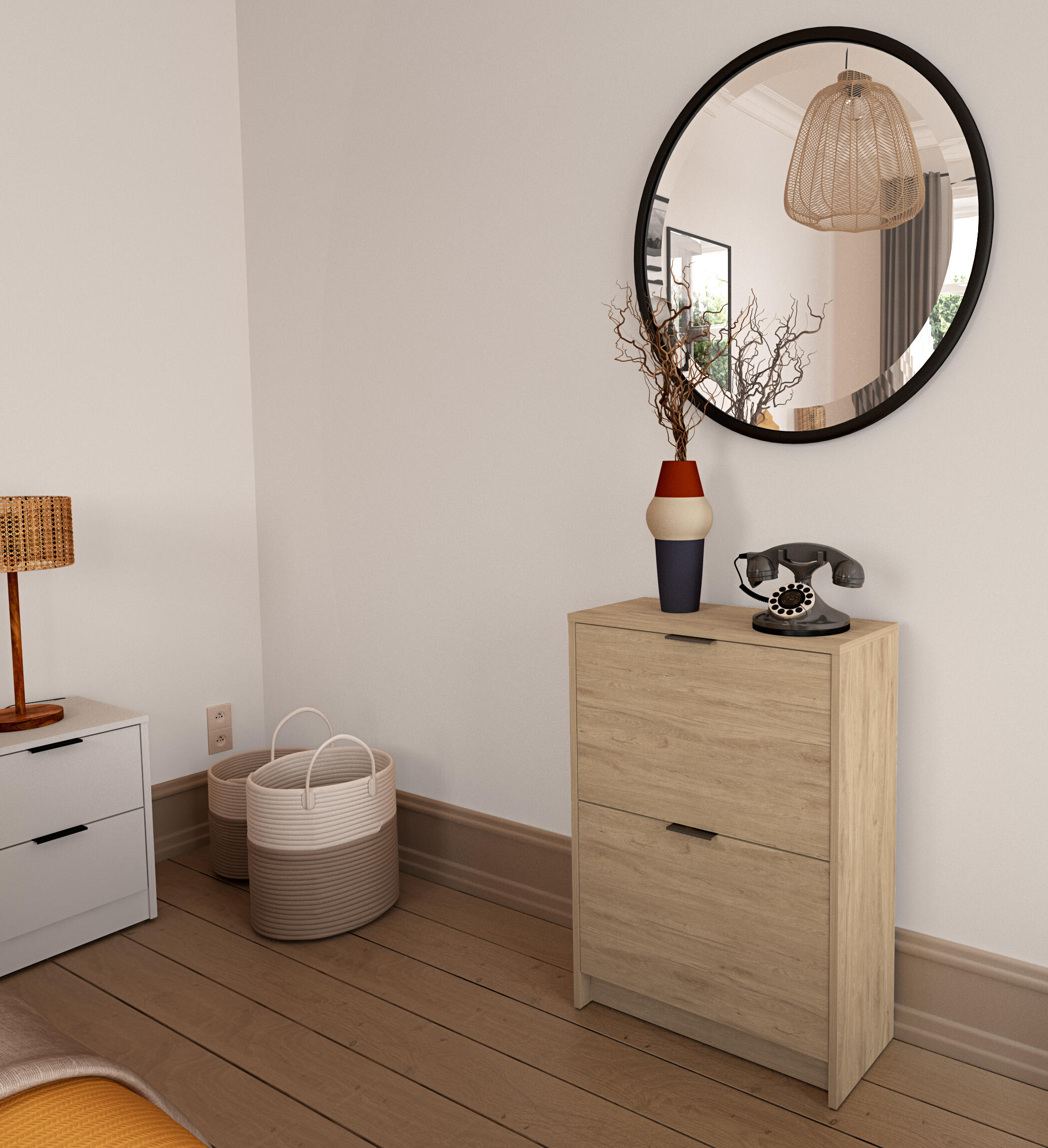 Zapatero One con 2 compartimentos para 10 pares en melamina color roble natural 60.2x82x25 cm - 5