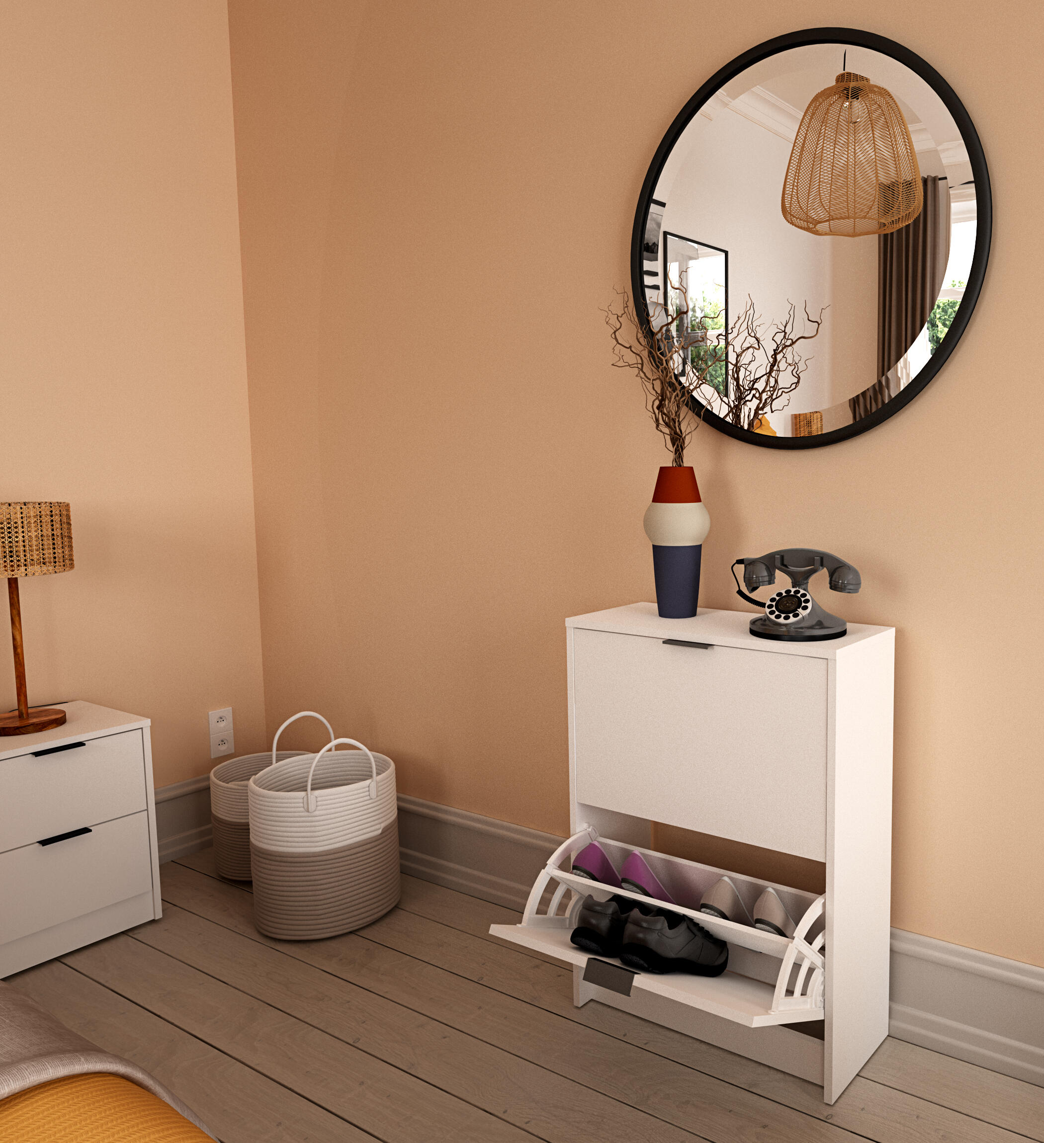 Zapatero One con 2 compartimentos para 10 pares en melamina color blanco 60.2x82x25 cm - 3