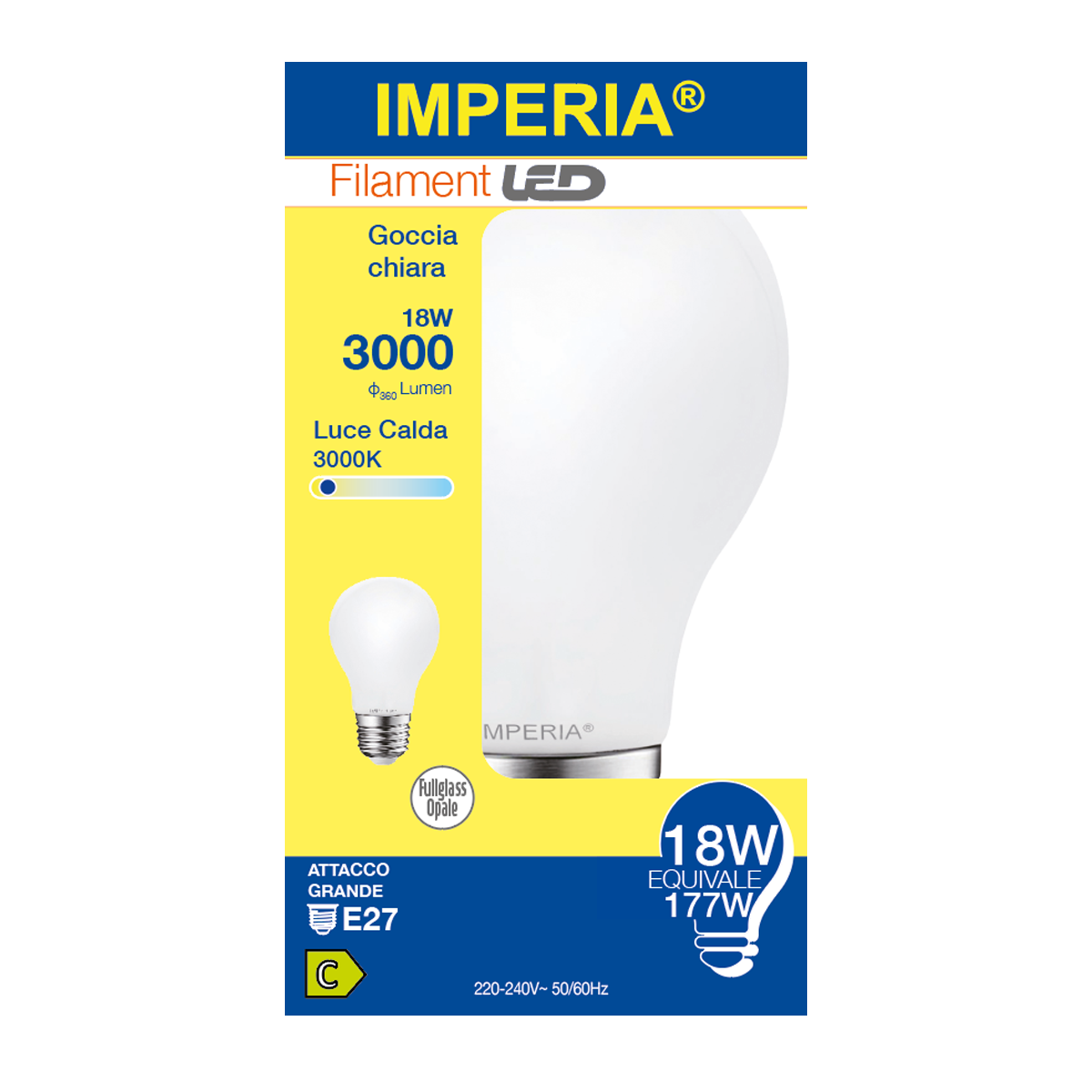 Lampadina LED filamento E27 goccia smerigliato, luce calda, 18W = 178 LM, 360° IMPERIA - 2