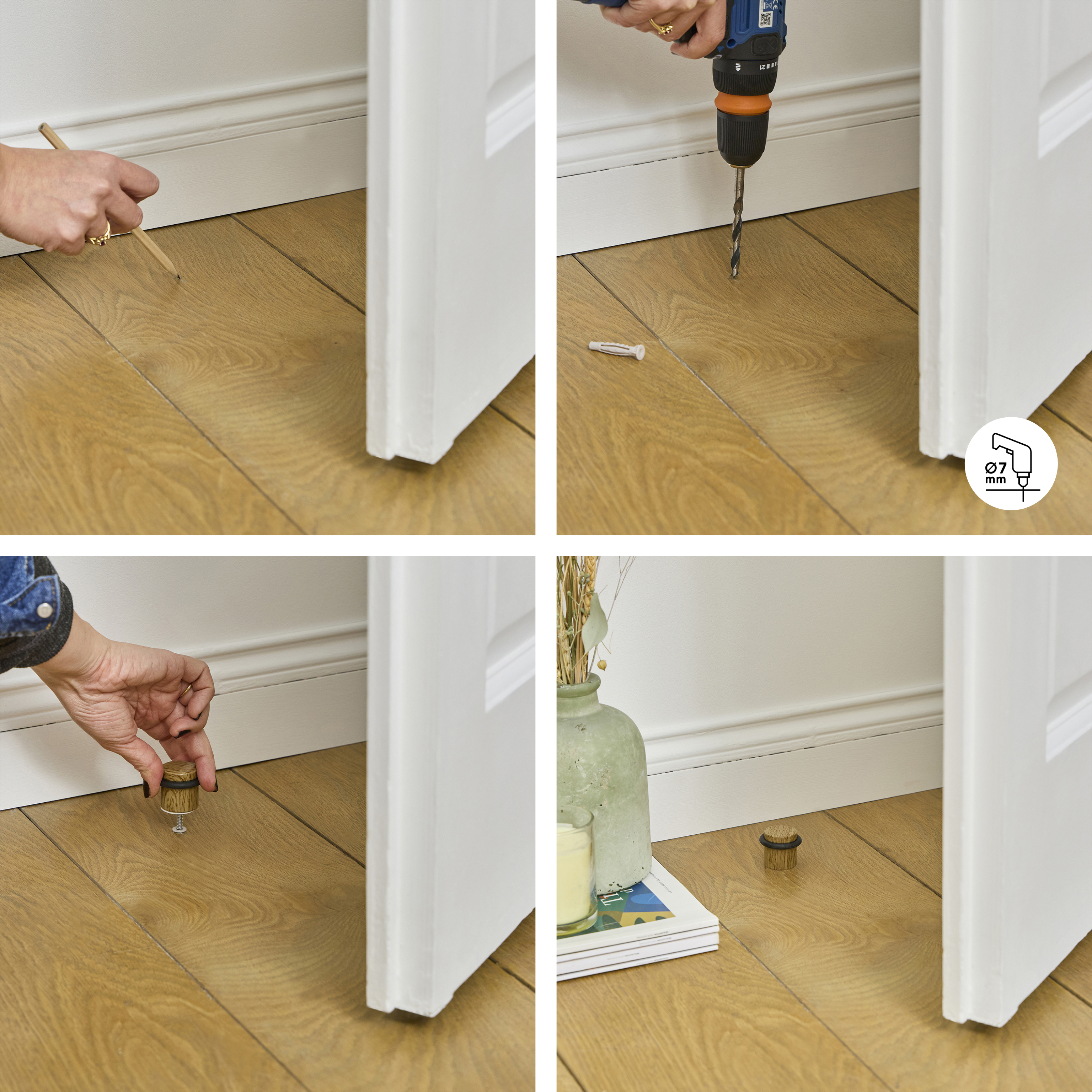 2 Batentes para porta colar ou aparafusar no chão aço inoxidável 3,6x3,2 cm Inspire - 2