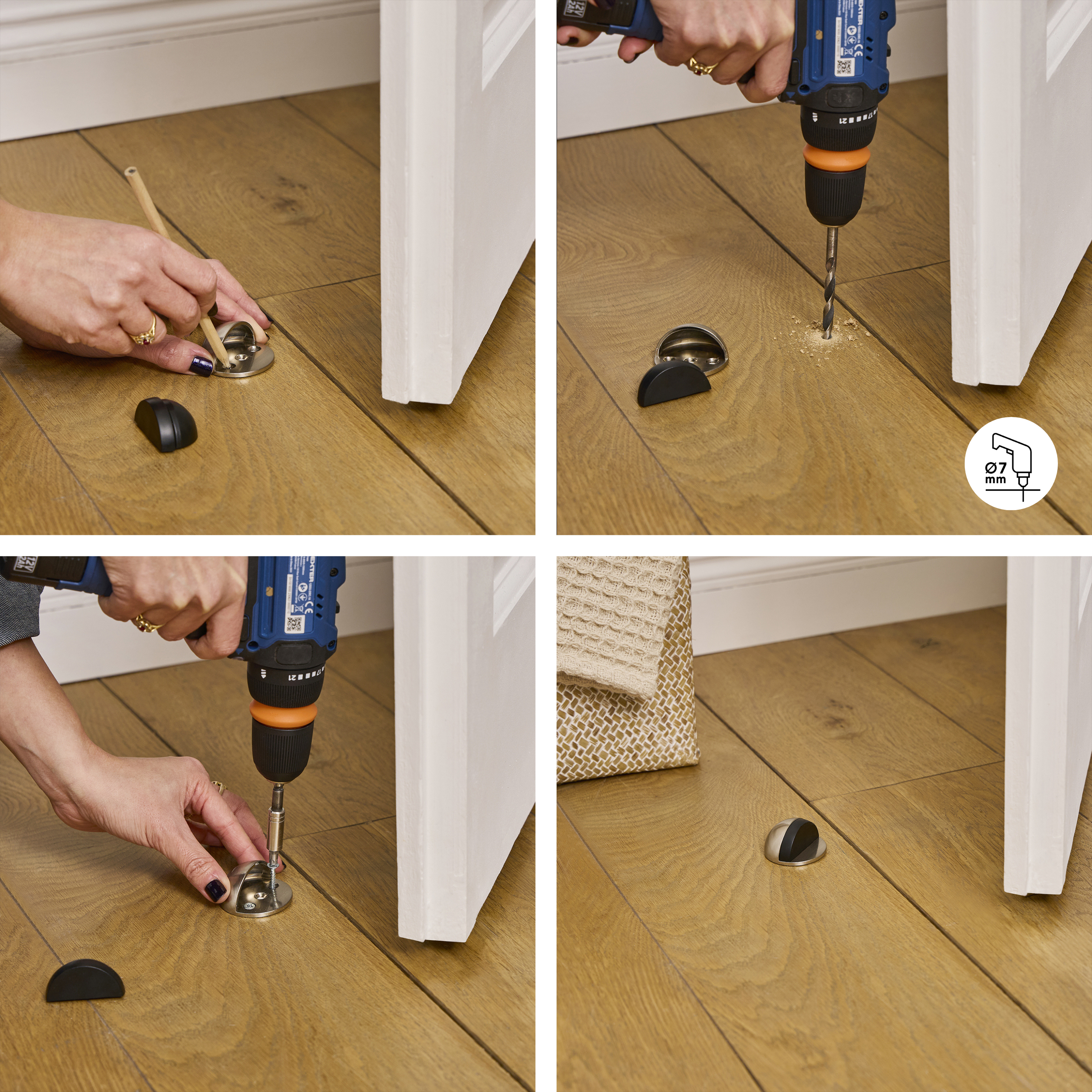 Lot de 2 butées de porte fixation hybride INSPIRE effet bois, ⌀4.7 x H.2.5 cm - 4