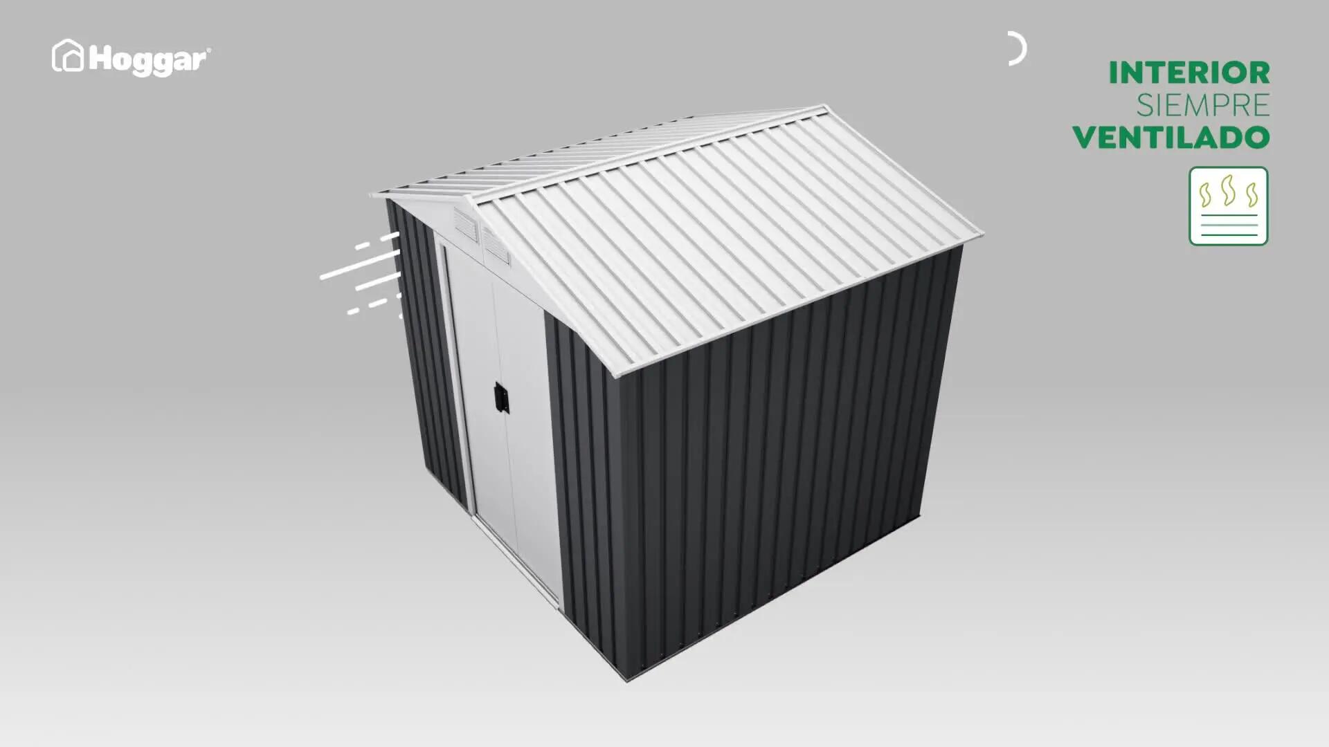 Caseta de metal Advanced Second de 215x190x190 cm y 4.1 m2 con 0.25 mm espesor y doble puerta corredera HOGGAR - 7