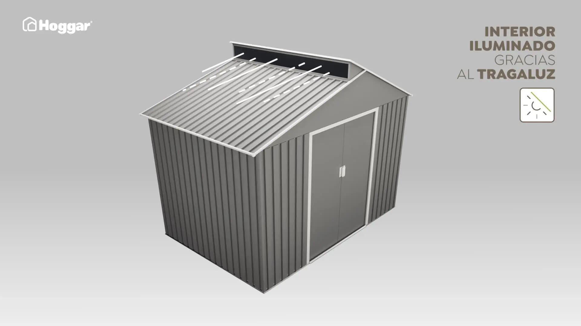 Caseta de metal Lattsta de 282x222x193 cm y 5.44 m2 con 0.25 mm espesor y doble puerta corredera HOGGAR - 4