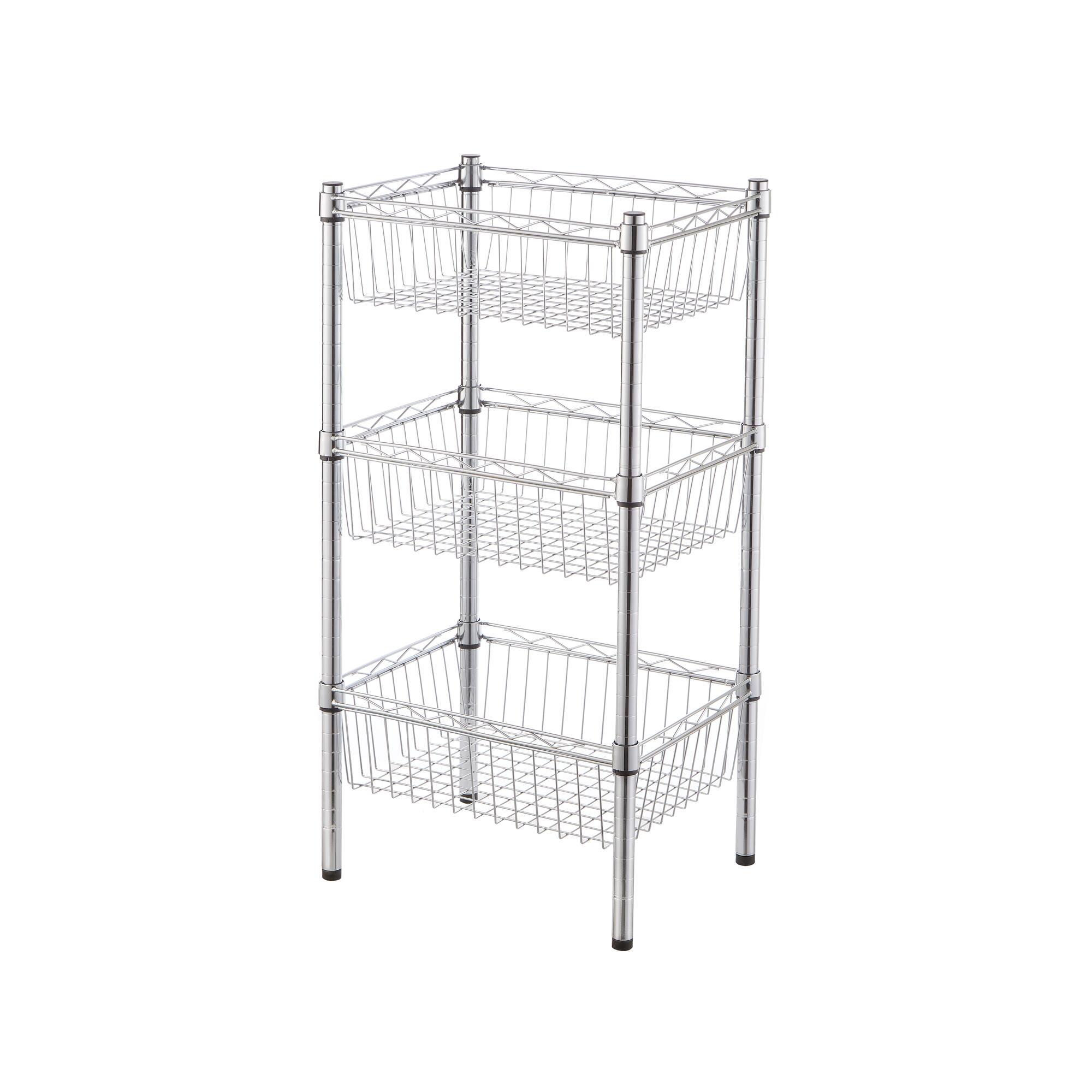 Estante cromada com 3 prateleiras cesto cromado 45x35x90 cm 50 kg Spaceo - 2