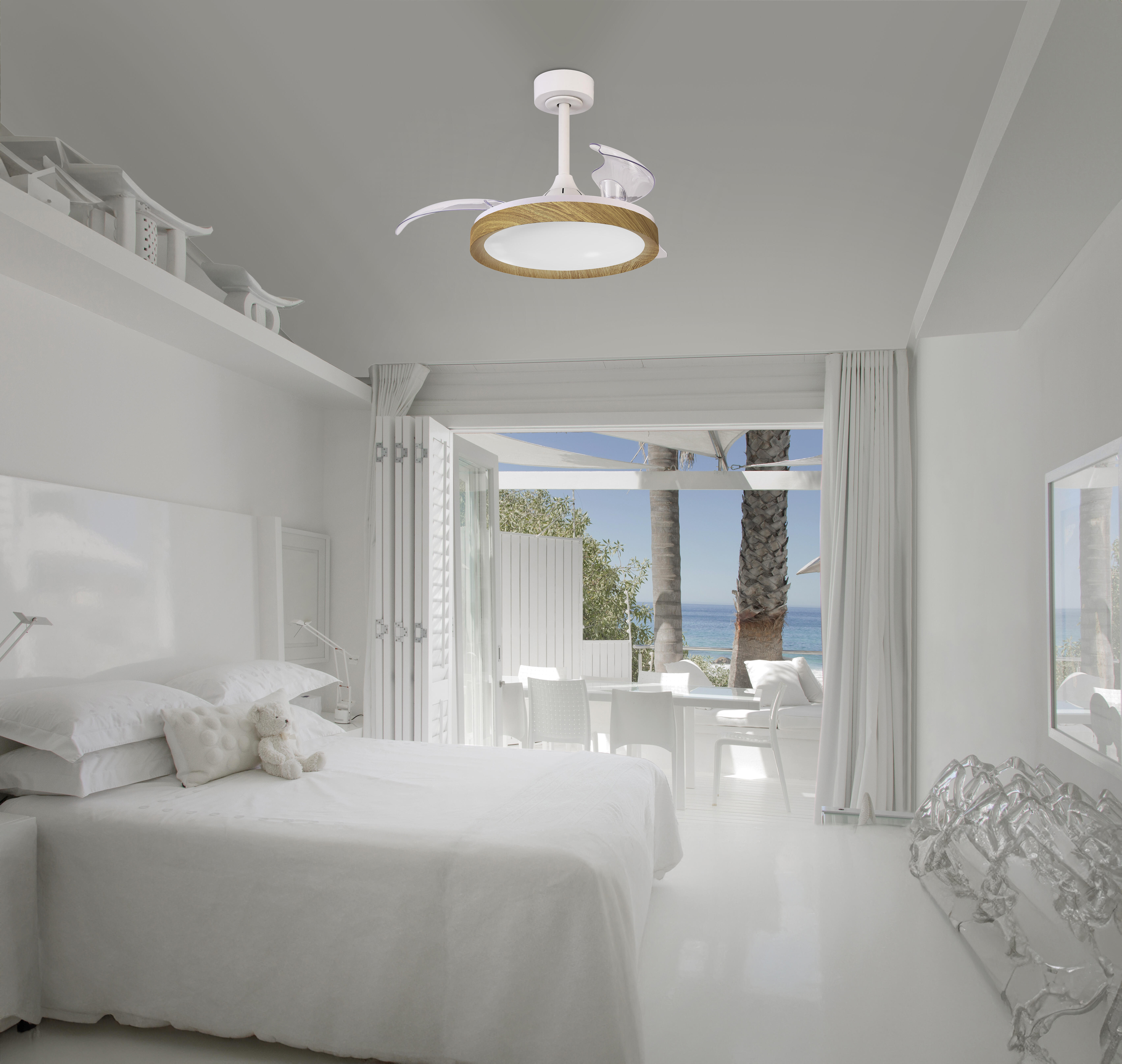 Ventilador de techo con luz silencioso DC 25W con mando ø91 cm Mistral Mini MANTRA marrón y blanco luz CCT 3 aspas retráctiles tipo lámpara| 6 velocidades| modo verano/invierno| brisa| recomendado para <13m² - 5