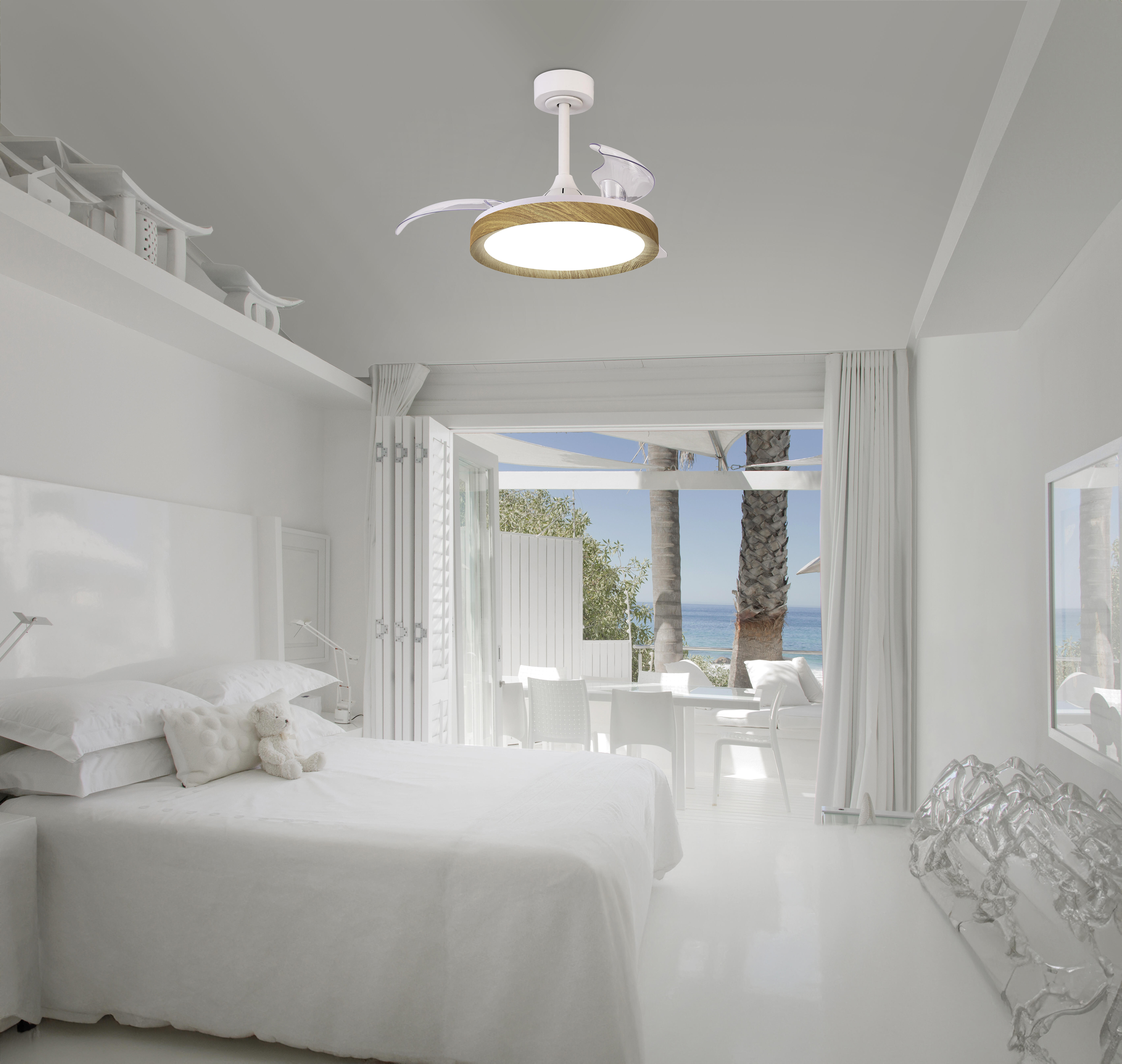 Ventilador de techo con luz silencioso DC 25W con mando ø91 cm Mistral Mini MANTRA marrón y blanco luz CCT 3 aspas retráctiles tipo lámpara| 6 velocidades| modo verano/invierno| brisa| recomendado para <13m² - 4