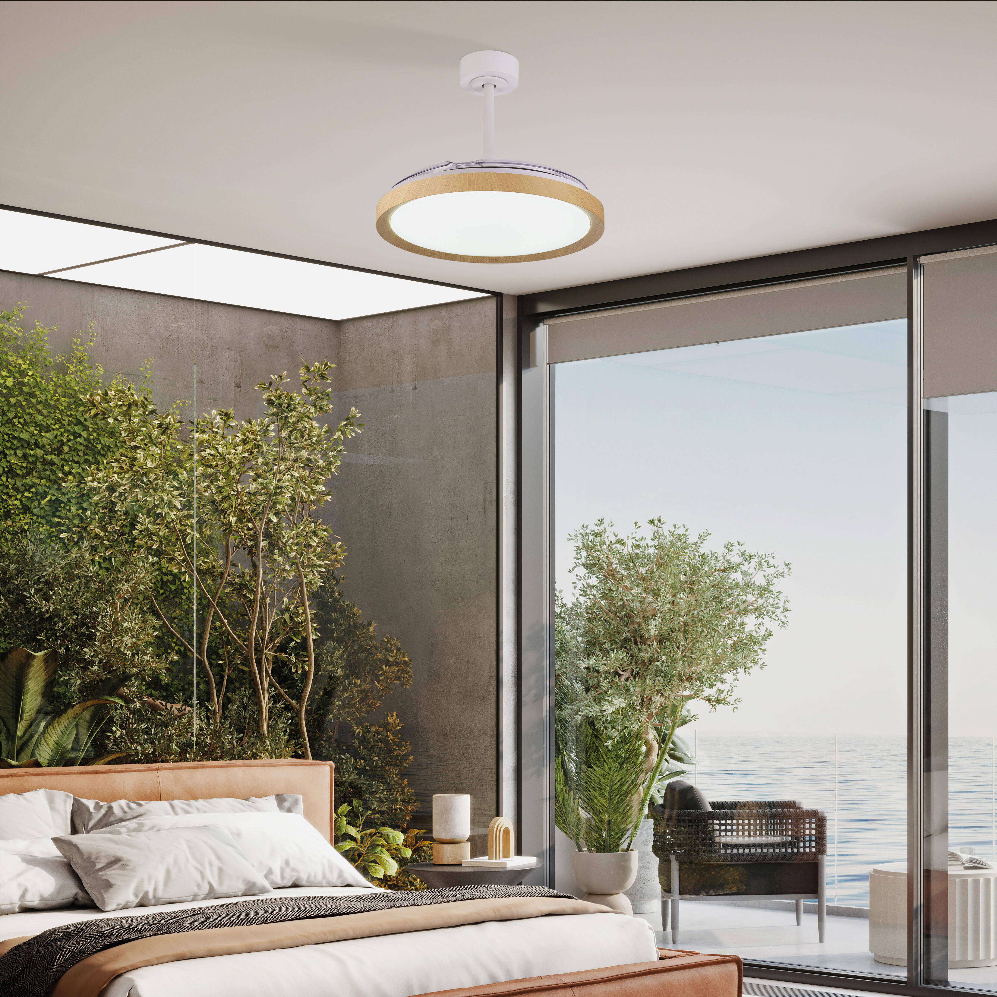 Ventilador de techo con luz silencioso DC 28W con mando ø106 cm Mistral MANTRA marrón y blanco luz CCT 3 aspas retráctiles tipo lámpara| 6 velocidades| modo verano/invierno| brisa| recomendado de 13 a 20m² - 4