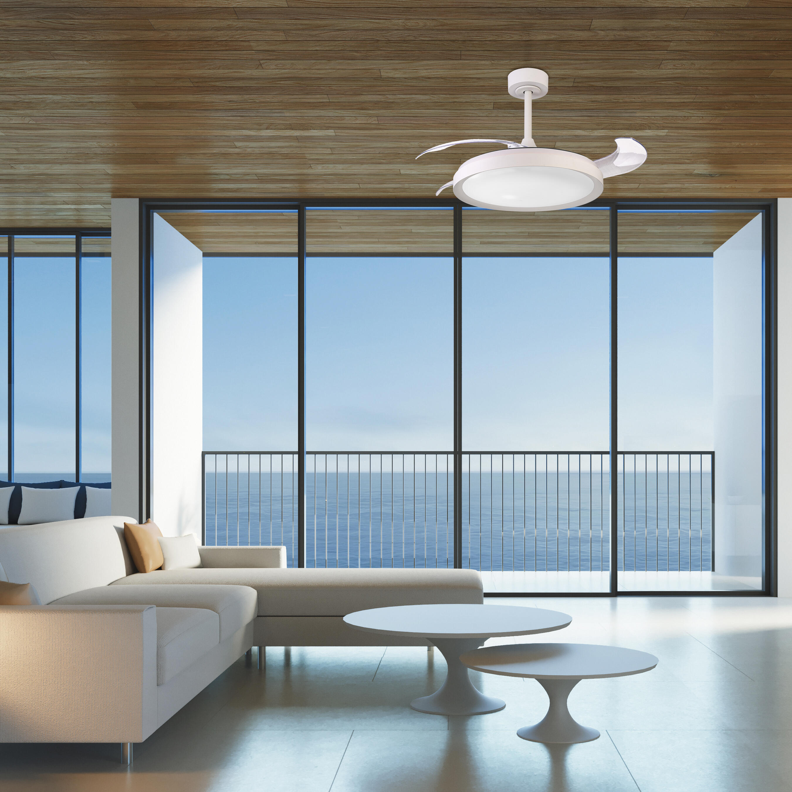 Ventilador de techo con luz silencioso DC 28W con mando ø106 cm Mistral MANTRA blanco luz CCT 3 aspas retráctiles tipo lámpara| 6 velocidades| modo verano/invierno| brisa| recomendado de 13 a 20m² - 5