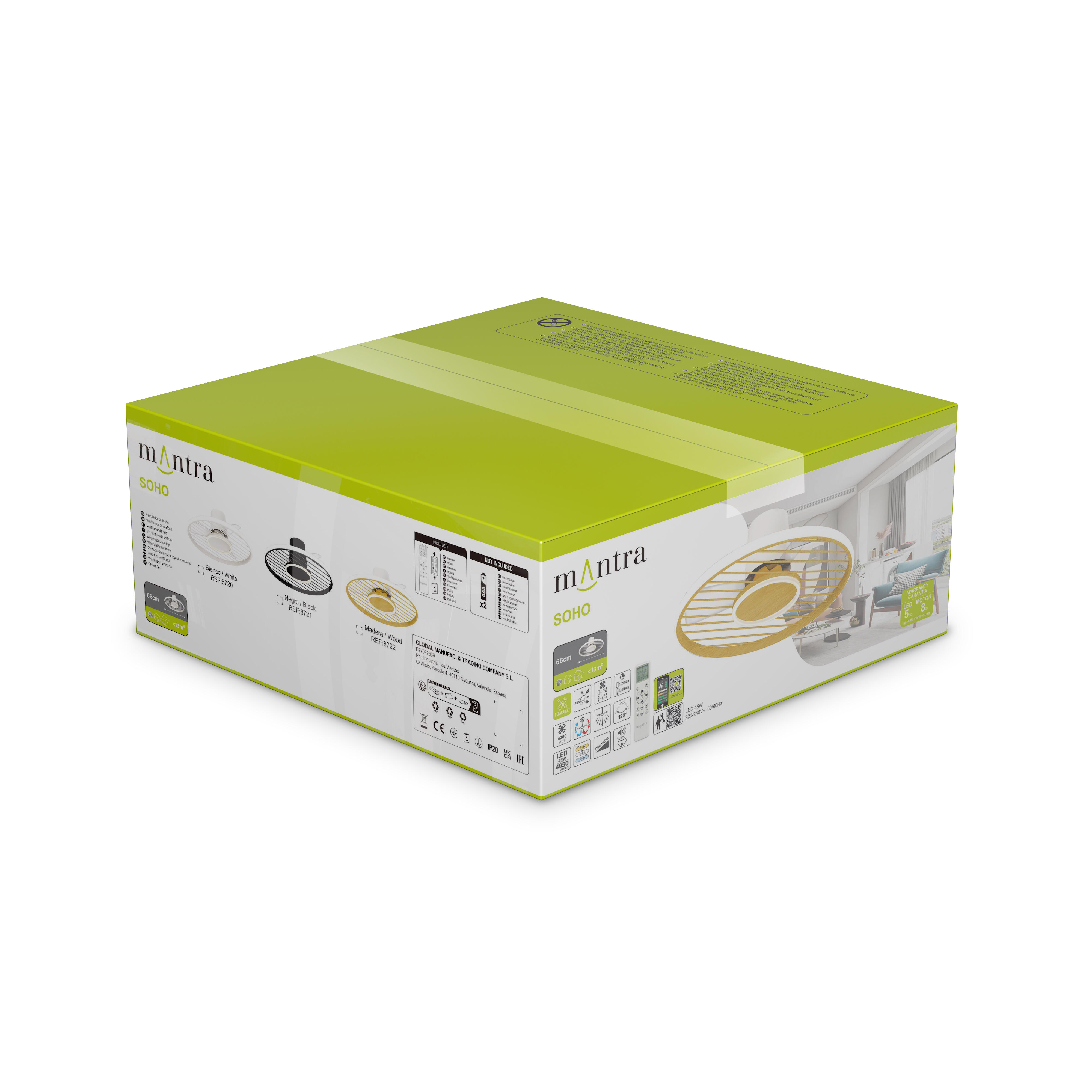 Ventilador de techo con luz sin aspas silencioso DC Mantra Soho marrón 66 cm - 10