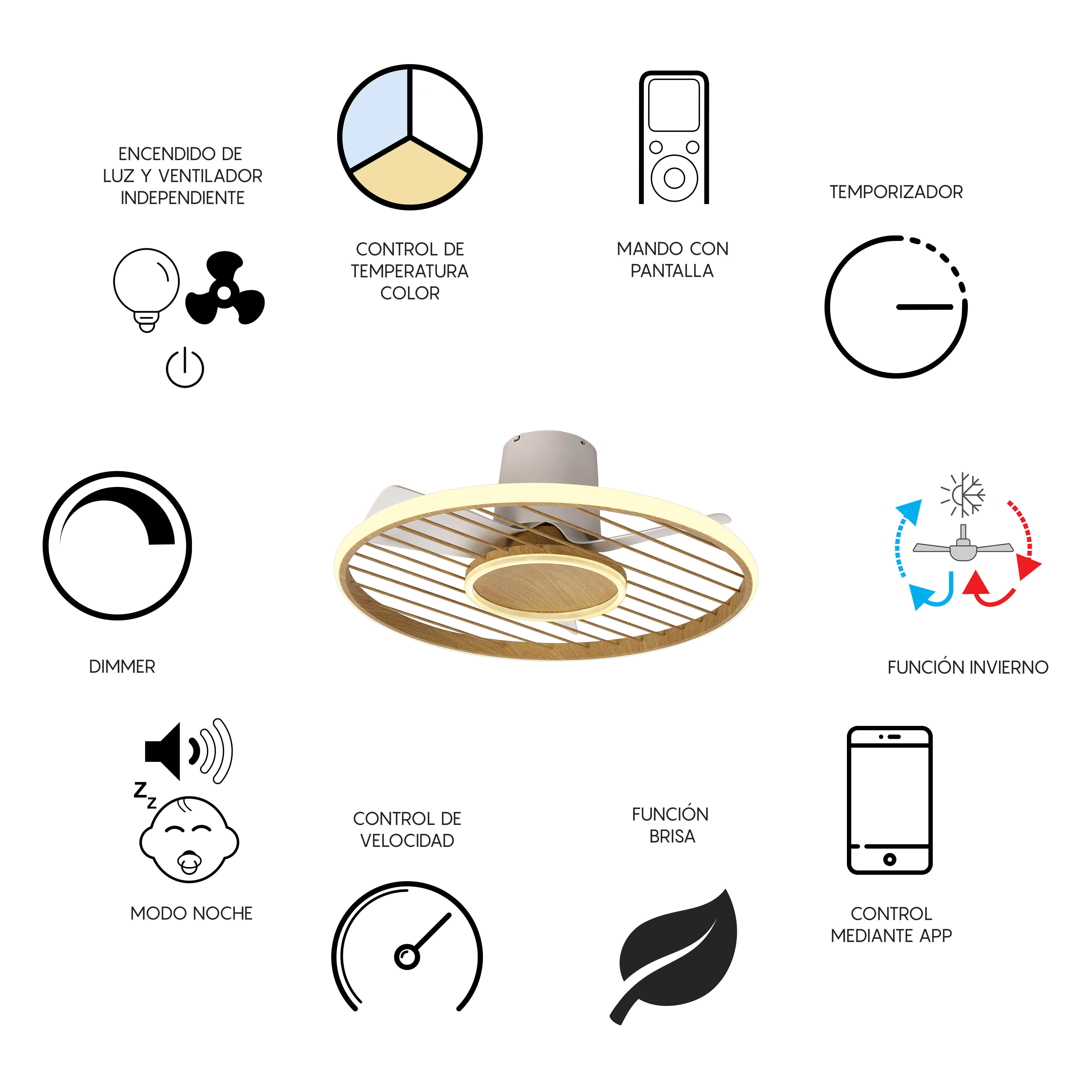 Ventilador de techo con luz sin aspas silencioso DC Mantra Soho marrón 66 cm - 11