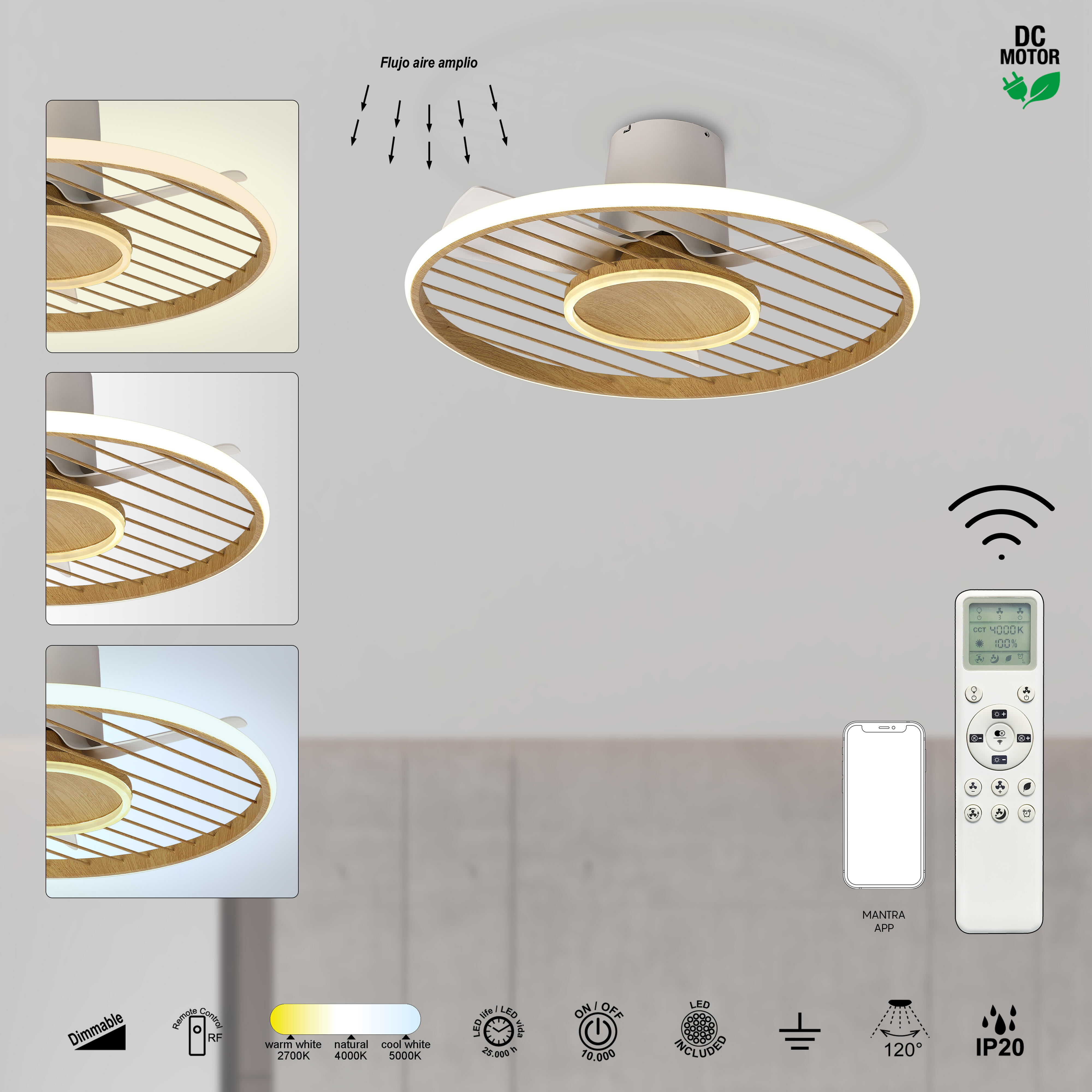 Ventilador de techo con luz sin aspas silencioso DC Mantra Soho marrón 66 cm - 6