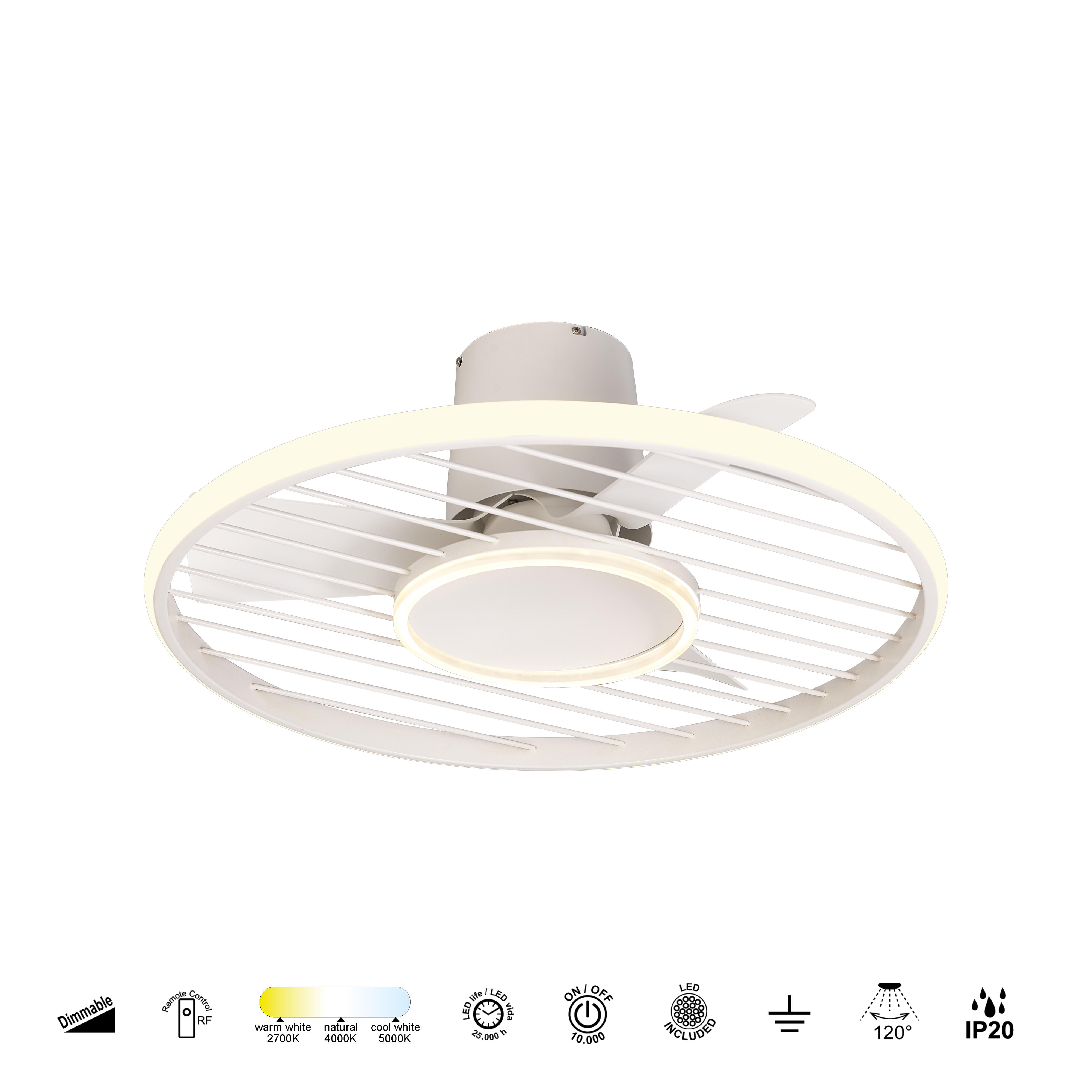 Ventilador de techo con luz sin aspas silencioso DC Mantra Soho blanco 66 cm - 12