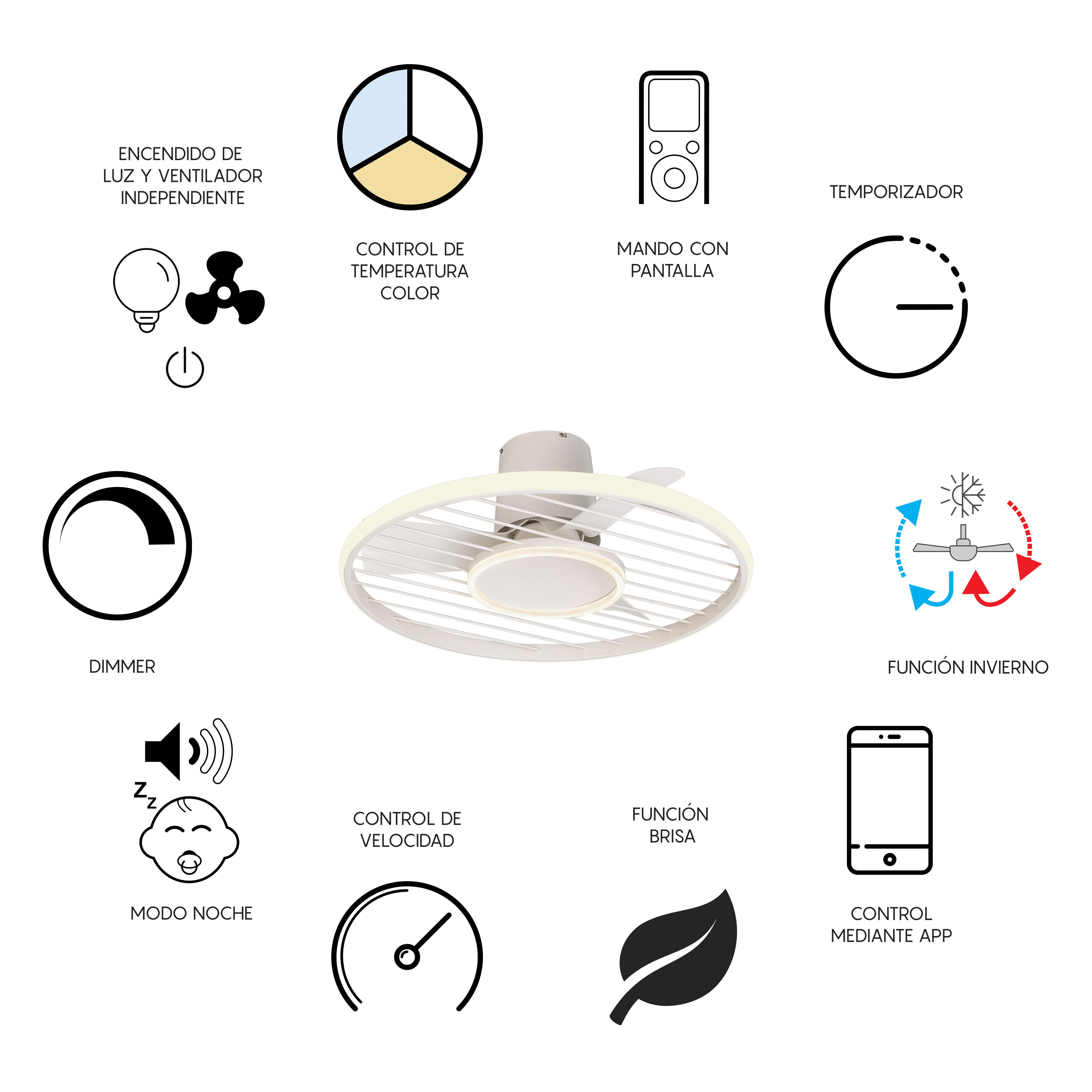 Ventilador de techo con luz sin aspas silencioso DC Mantra Soho blanco 66 cm - 11