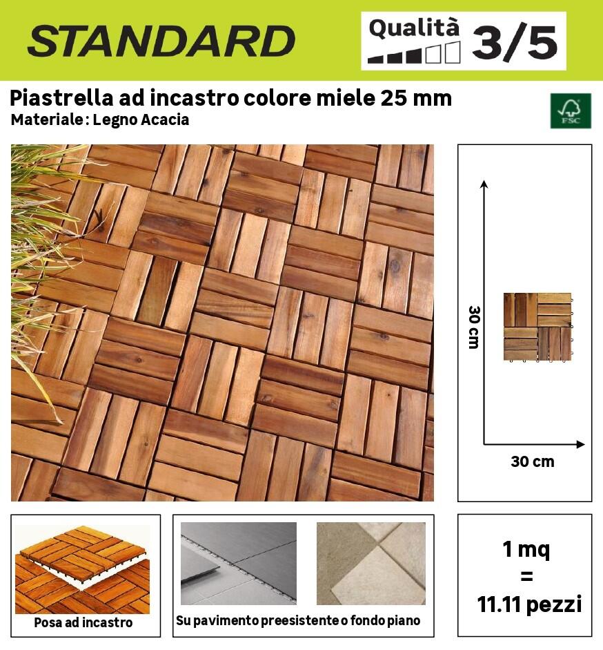 Piastrella a incastro da esterno in legno di acacia miele L 30 x L 30 cm x Sp. 25 mm - 10