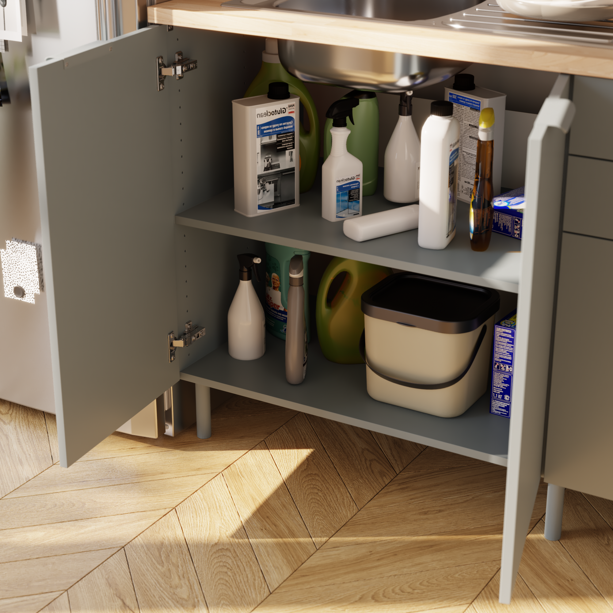 Meuble bas de cuisine Eleki gris 2 portes H87.1 x l80 - 4