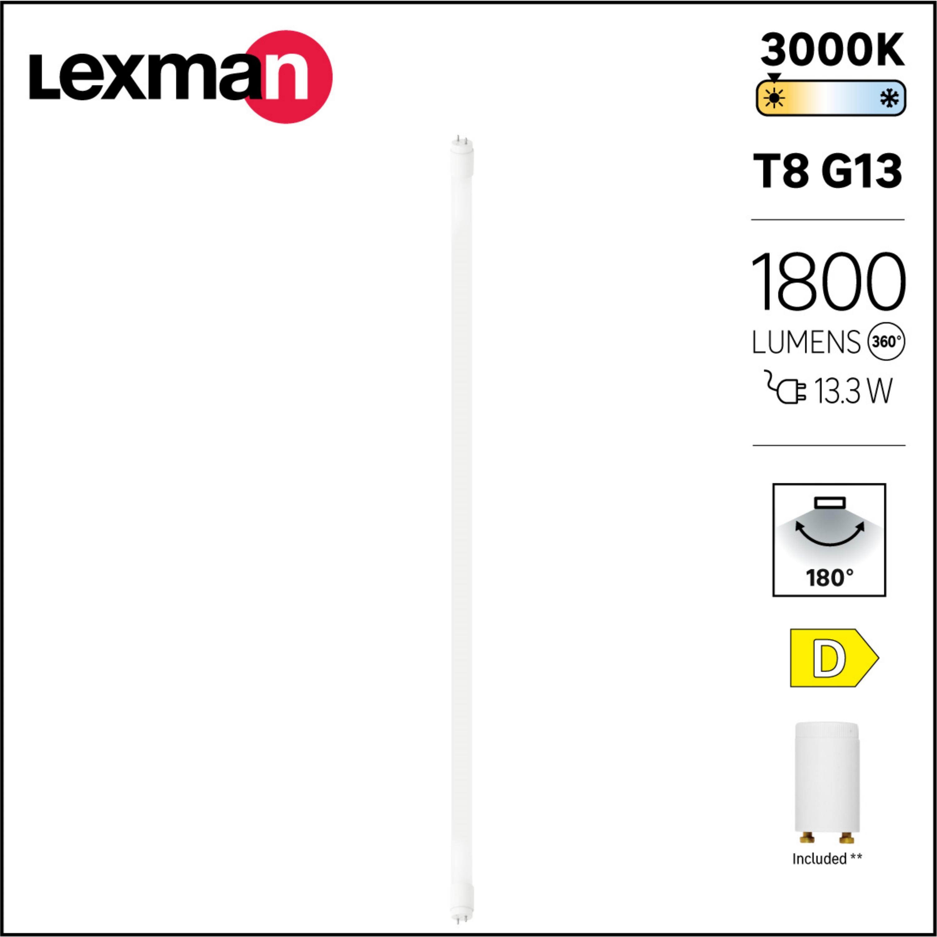Tube led G13, 1800lm = 36W, blanc chaud, LEXMAN - 2