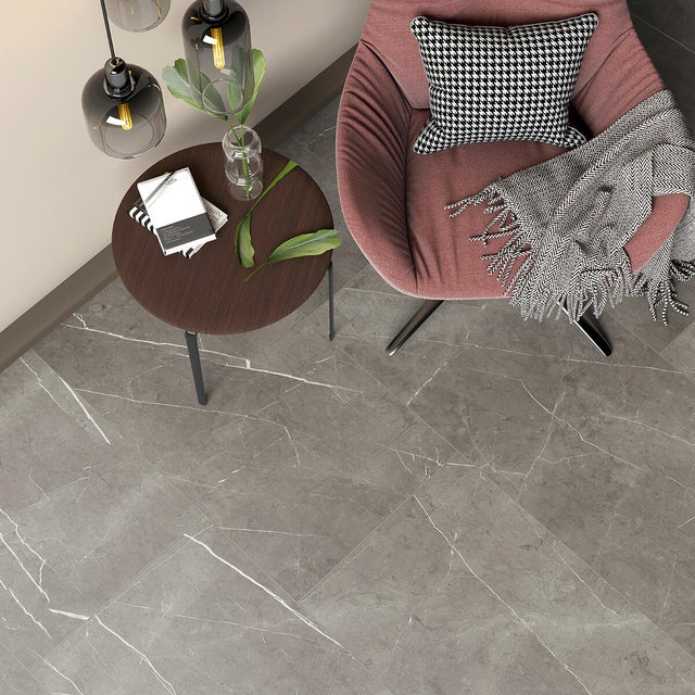 SPC da incollare per pavimento e rivestimento effetto pietra grigio Sp 3 mm CERAMIN Magalan 3.7 m²