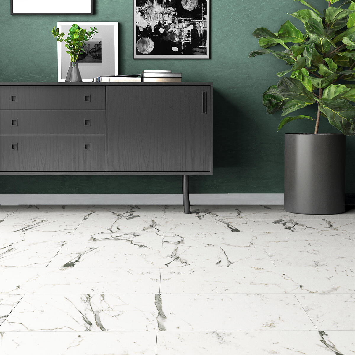 SPC da incollare per pavimento e rivestimento Carrara bianco Sp 3 mm CERAMIN 3.7 m² - 12