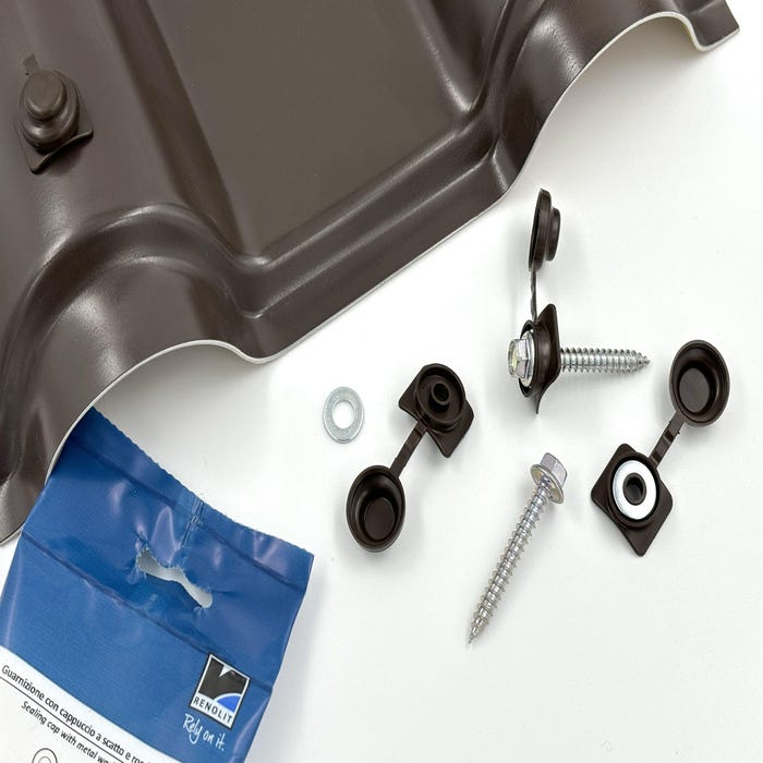 photo bouchon de vis marron pour toiture pvc renolit