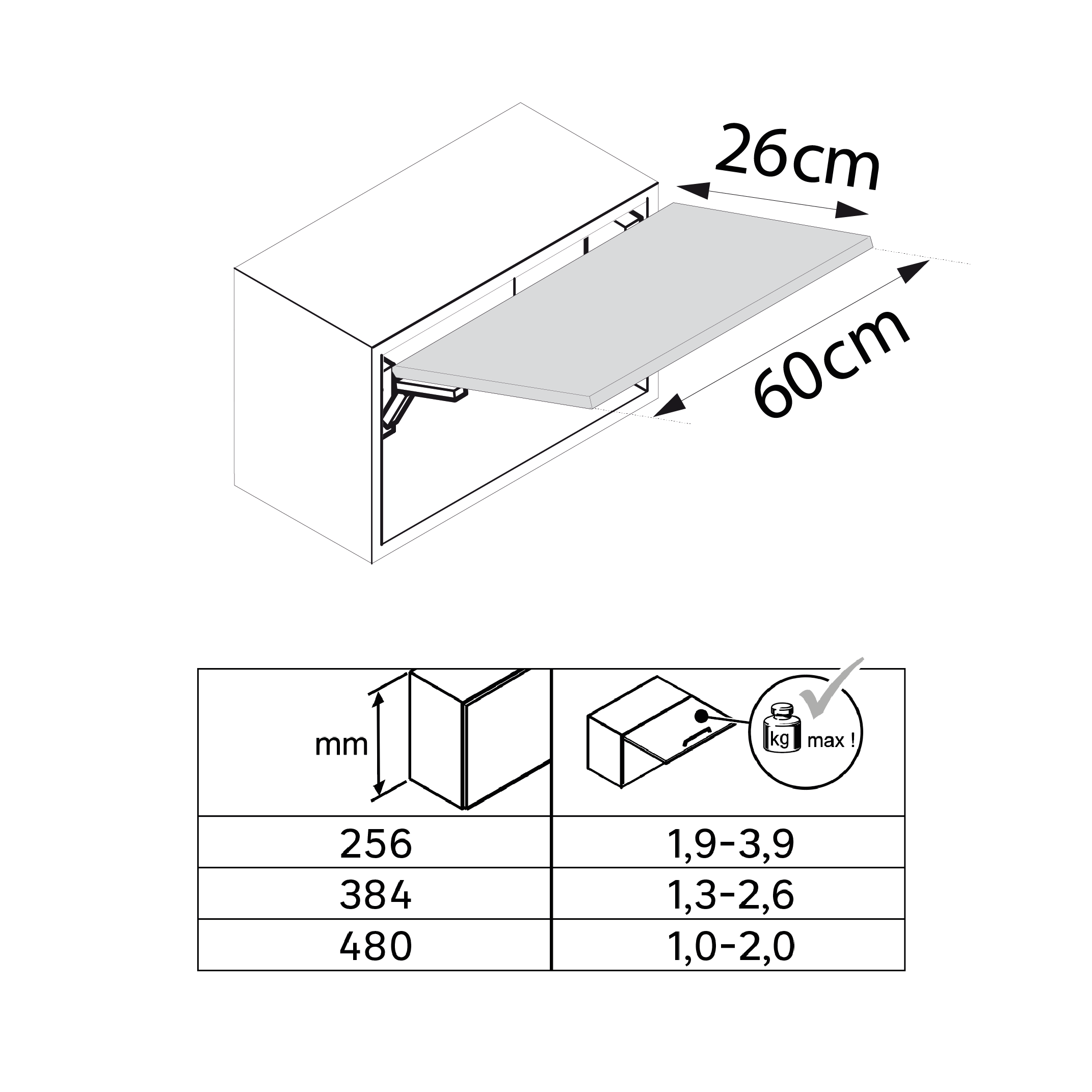 Lot de 2 Relevables ouverture à angle droit à partir de l.60xH.26cm - 2