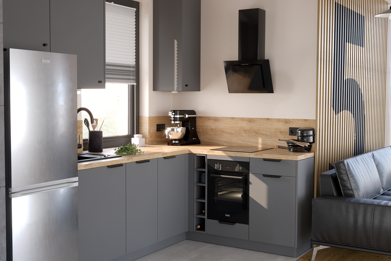 Diapositive Szara kuchnia połączona z salonem 