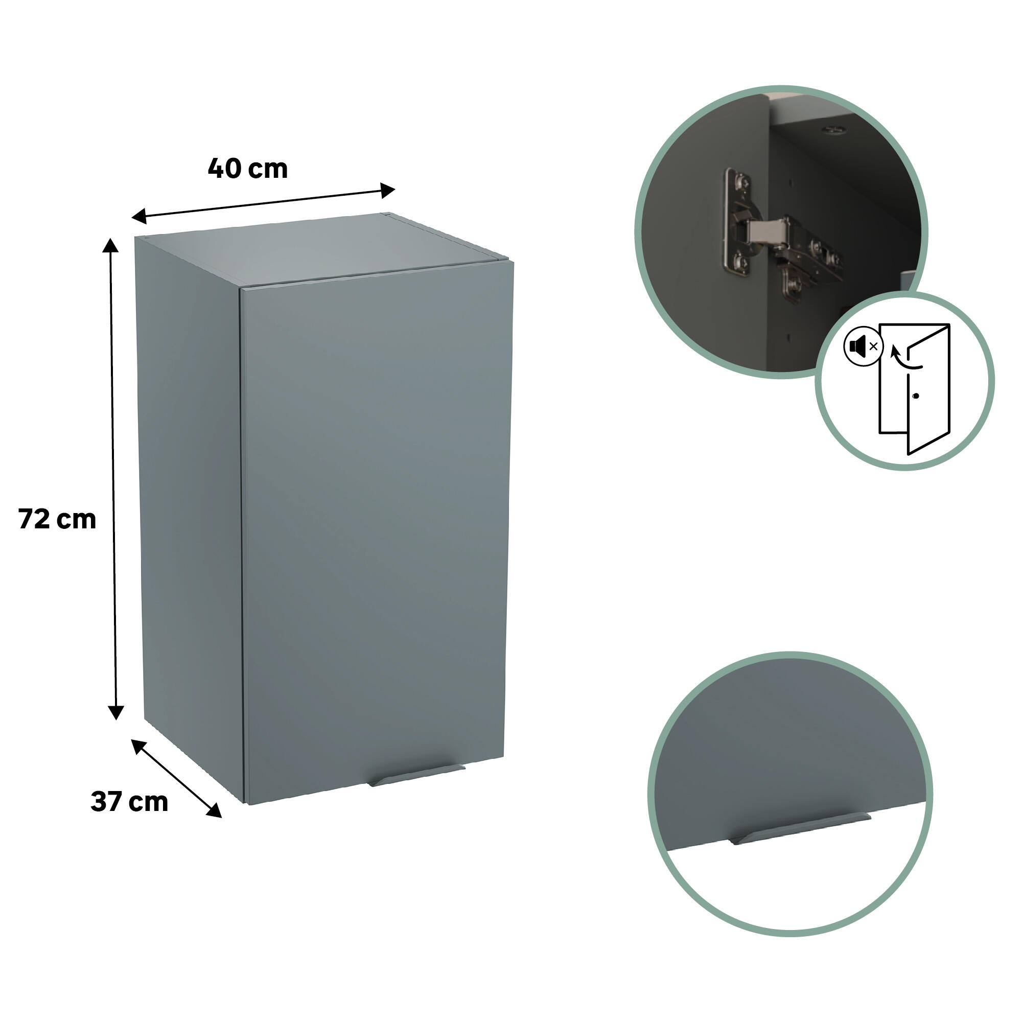 Mueble alto de cocina Eleki Gris 1 puerta H 72.1 x L 40 cm - 2