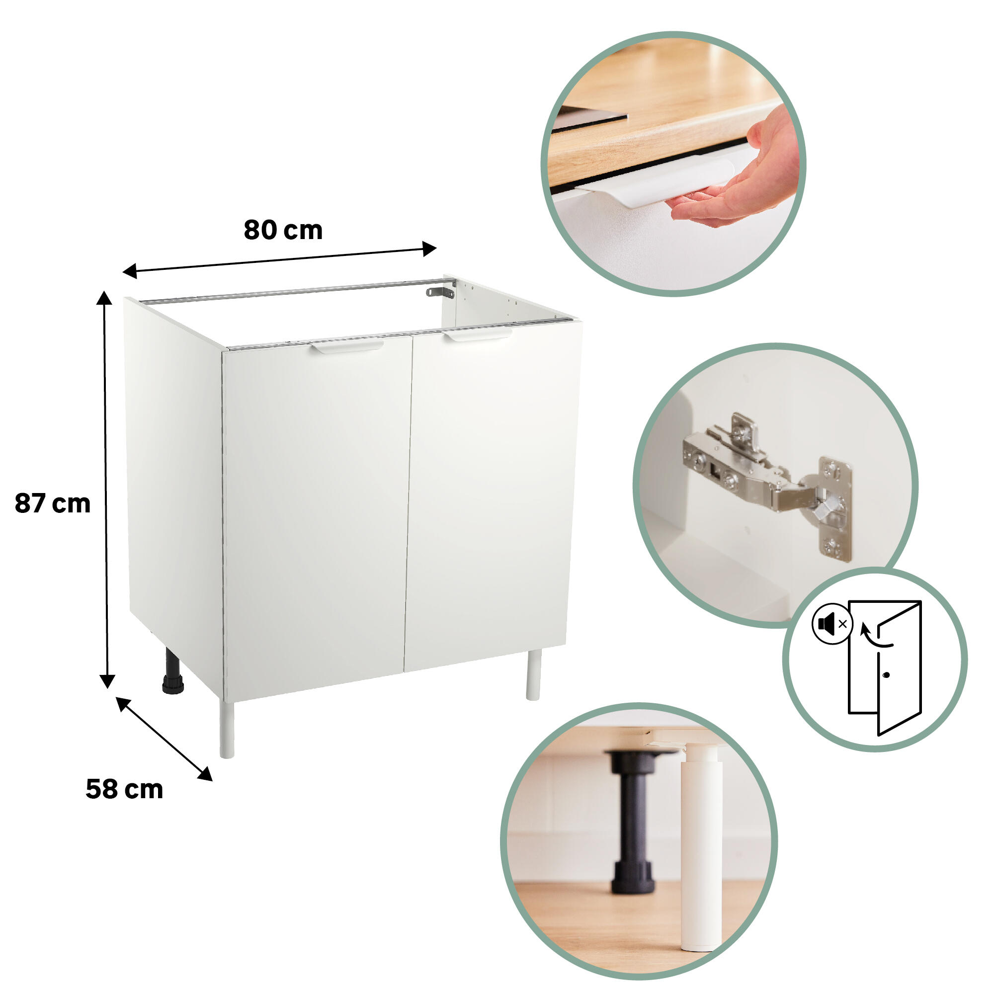 Mueble bajo de cocina Eleki Blanco 2 puertas H 87.1 x L 80 cm - 2