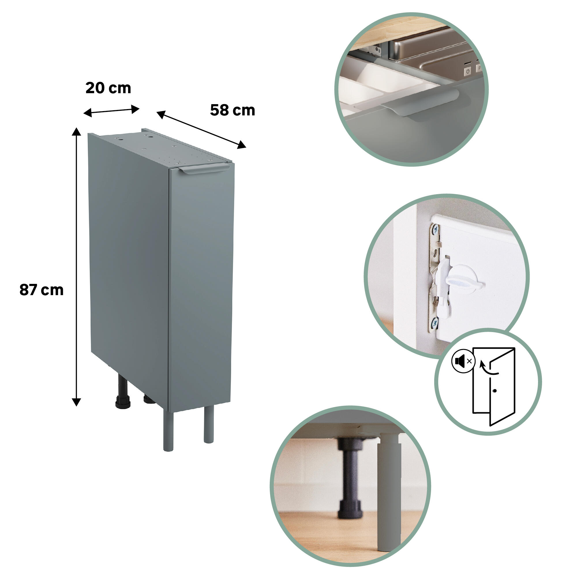 Meuble bas de cuisine Eleki gris 1 porte H87.1 x l20 - 6