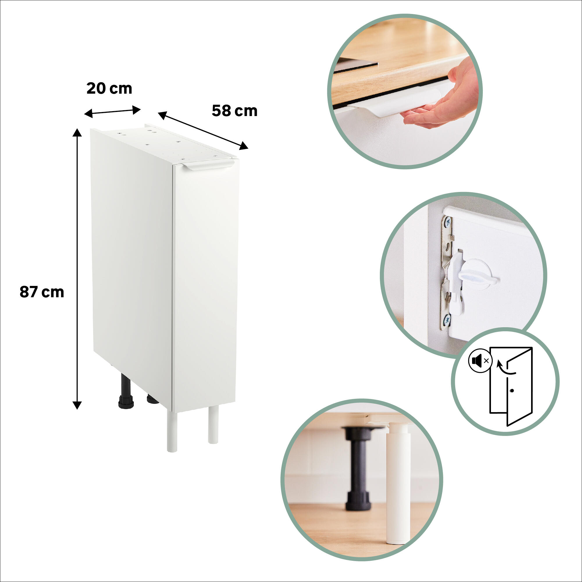 Mueble bajo de cocina Eleki Blanco 1 puerta H 87.1 x L 20 cm - 2