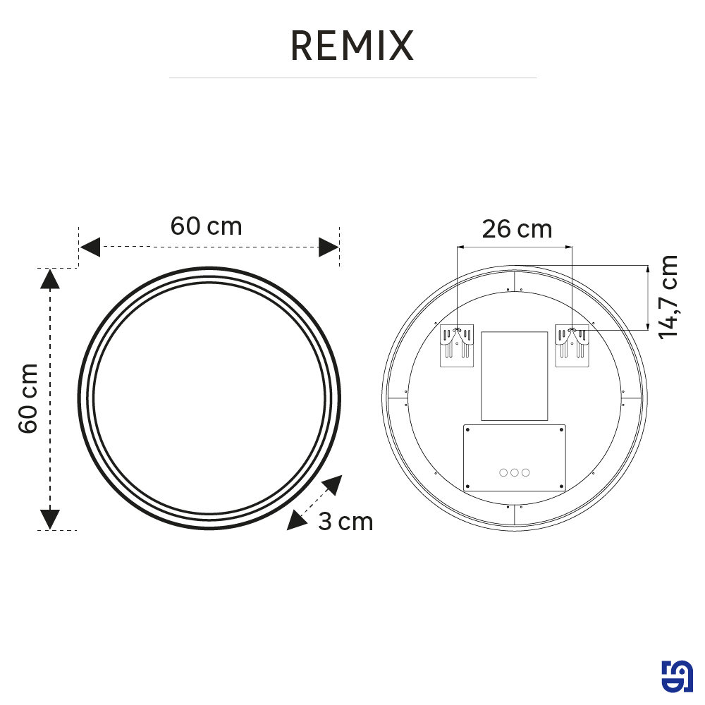 Miroir lumineux rond noir Diam.60 cm Remix - 8
