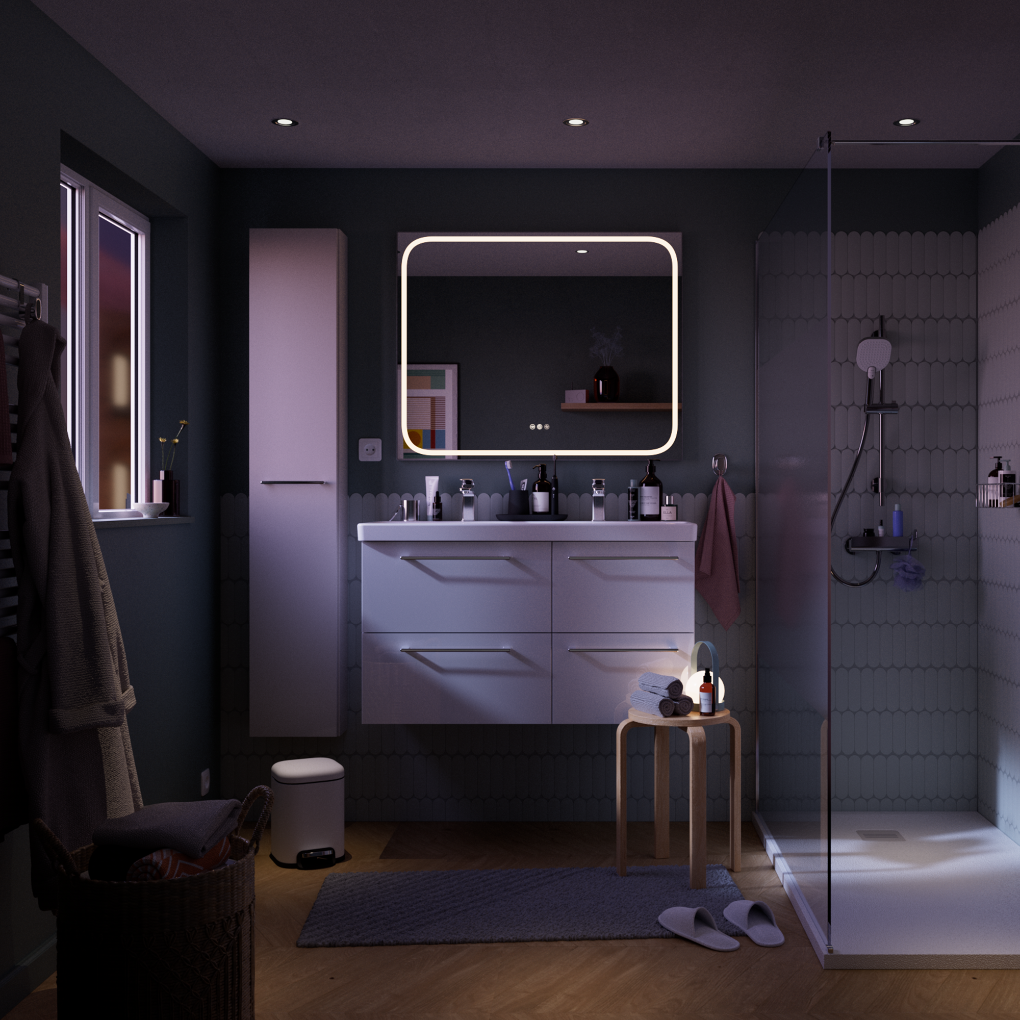 Espejo de baño con luz LED maquillaje,  Remix gris/plata con antivaho, táctil 100x80cm - 5