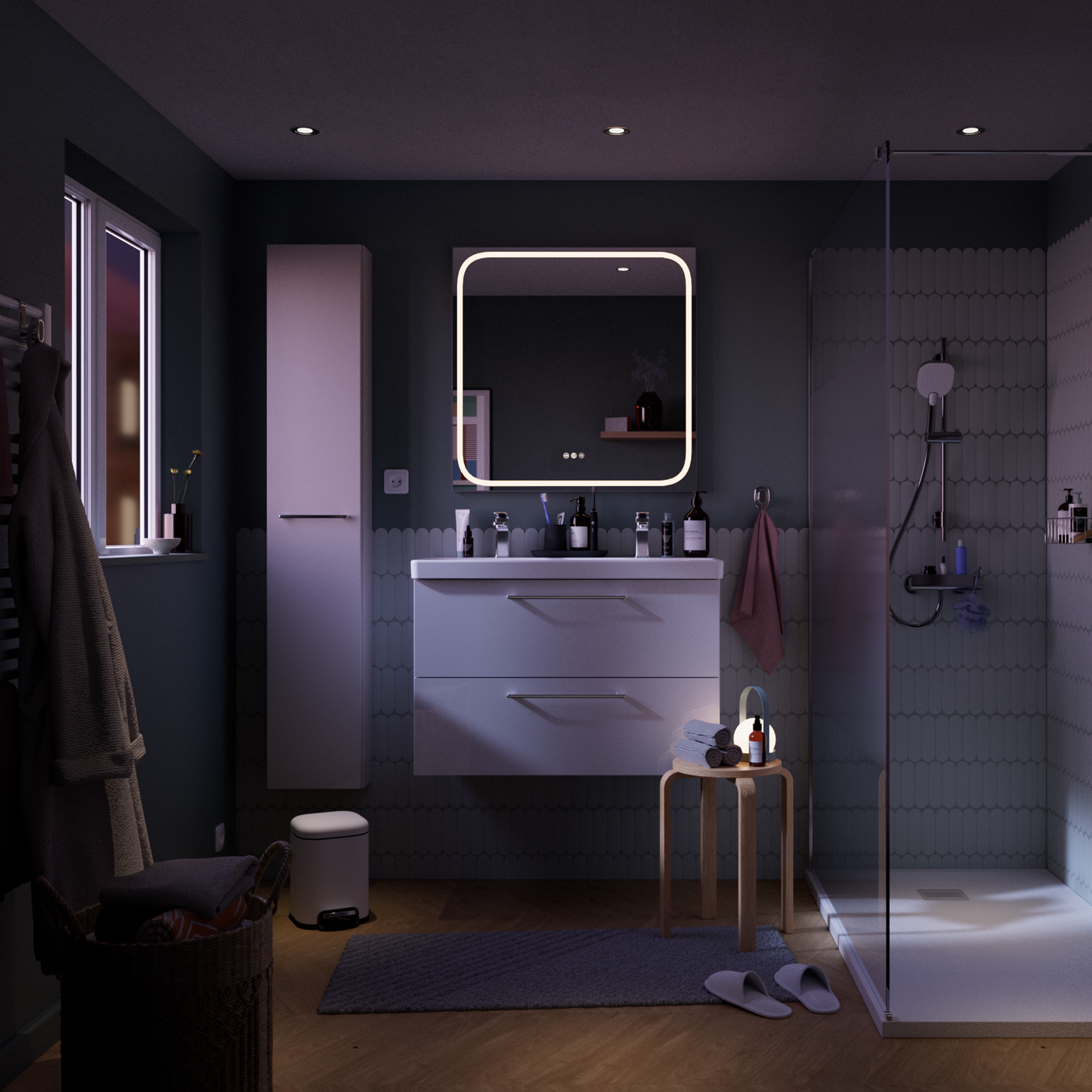 Espejo de baño con luz LED maquillaje,  Remix gris/plata con antivaho, táctil 80x80cm - 11