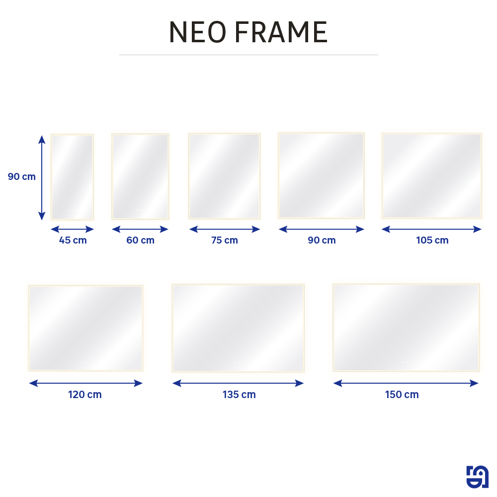 Miroir lumineux rectangulaire noir l.45 x H.90 cm Neo frame, cadre noir - 9