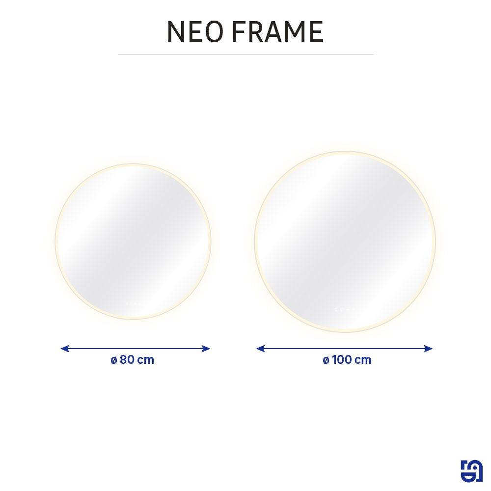Miroir lumineux rond Diam.100 cm Neo frame, cadre chromé - 9