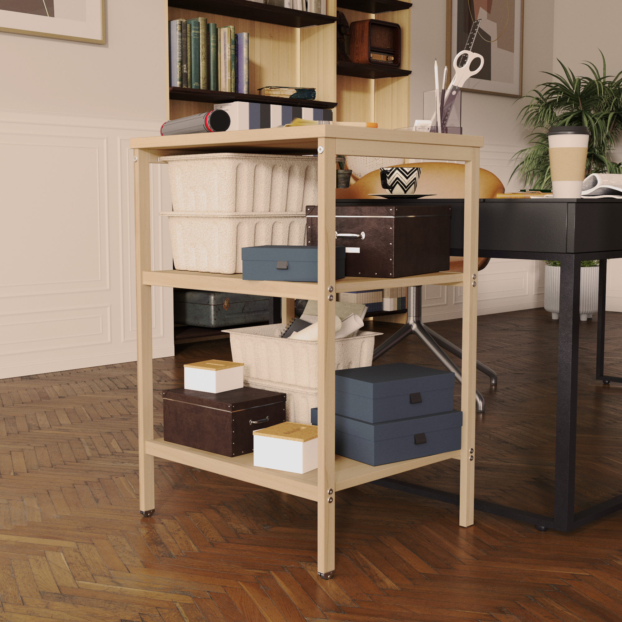 Carrito con ruedas para cocina en madera Eleki H.85.3 x L.58 x F.48 cm - 3