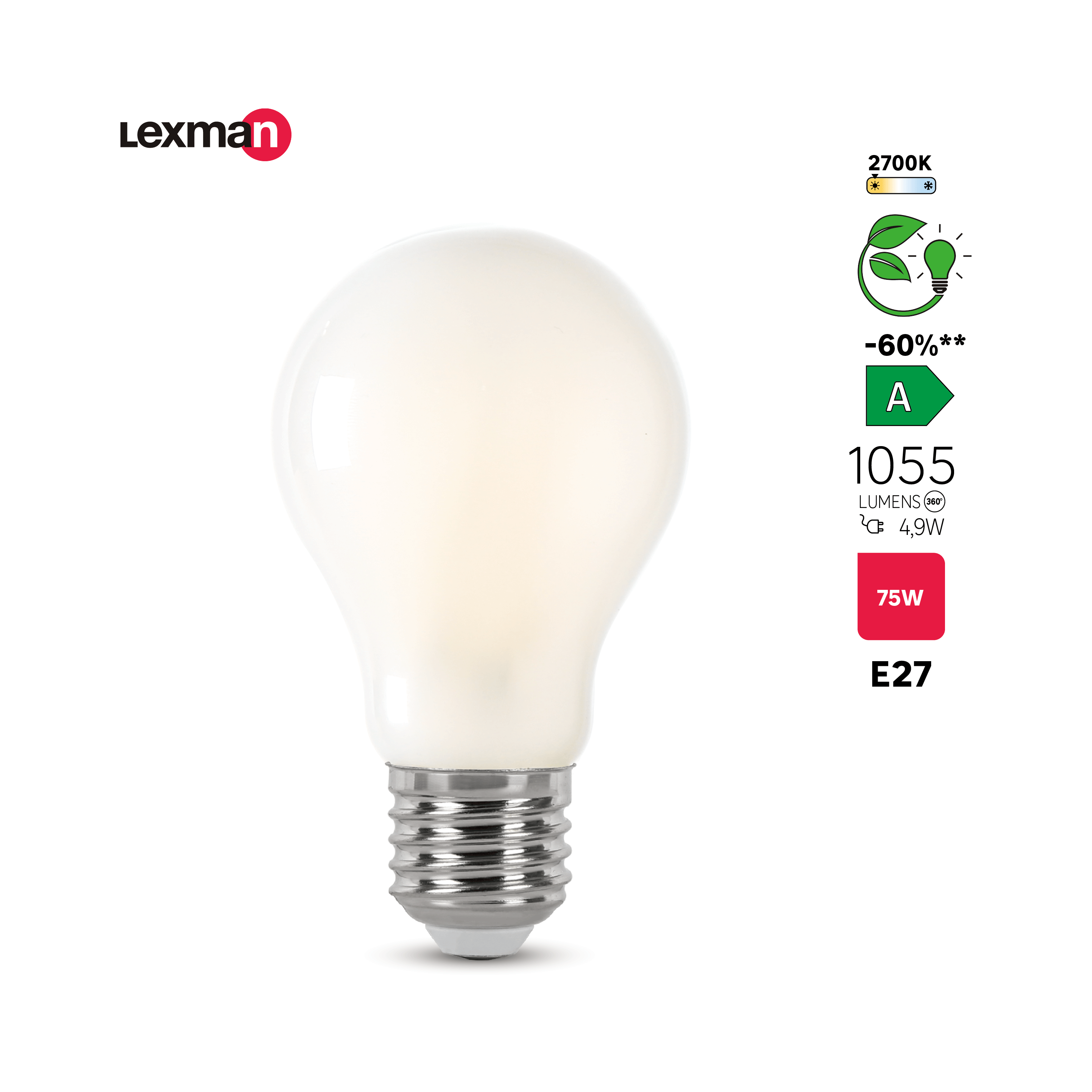 Ampoule led,  E27, 1055lm, classe énergétique A, blanc chaud, LEXMAN - 3