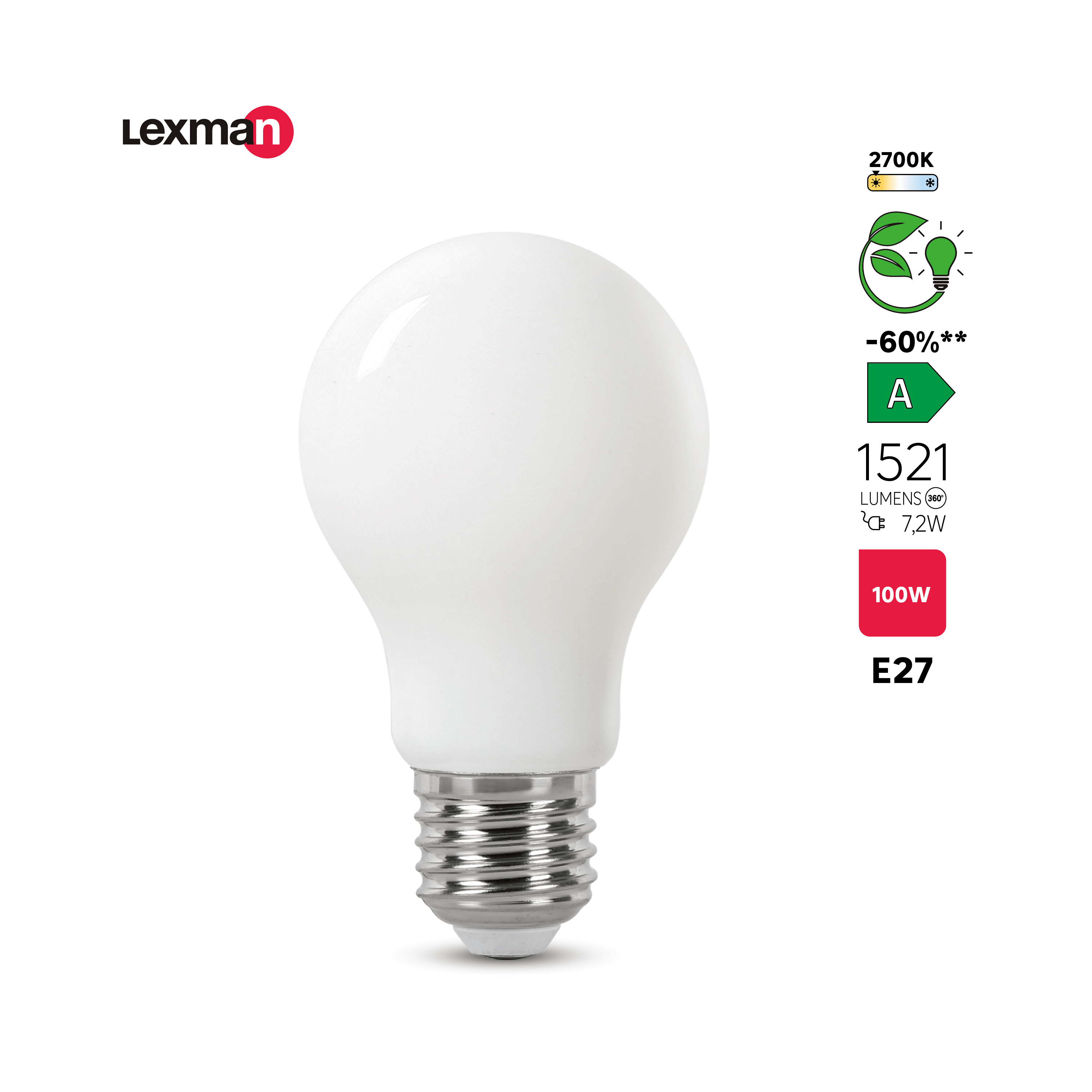 Ampoule led,  E27, 1521lm, classe énergétique A, blanc chaud, LEXMAN - 3