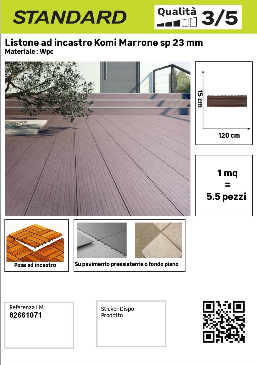 Listone a incastro da esterno in composito di legno e plastica (wpc) effetto legno pioppo marrone L 120 x L 15 cm x Sp. 23 mm Komi - 10