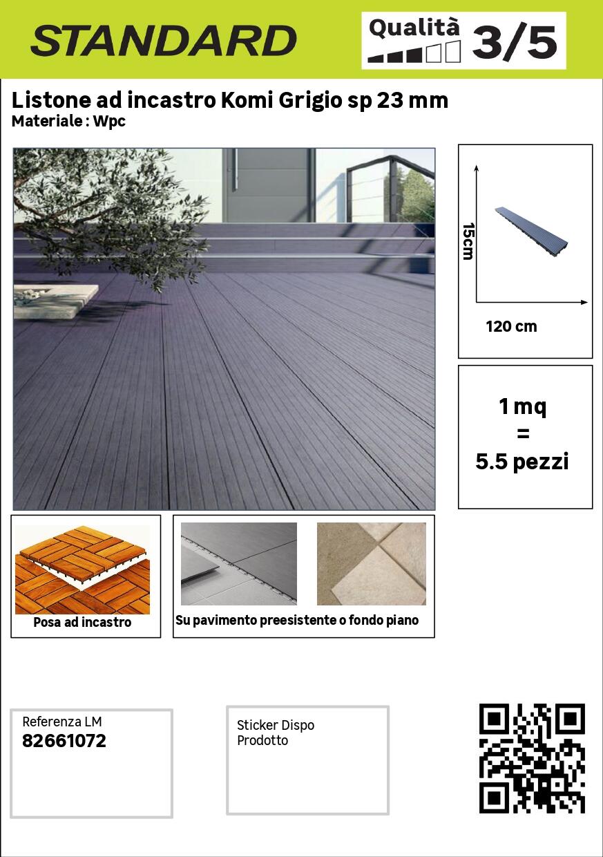 Listone a incastro da esterno in composito di legno e plastica (wpc) effetto legno pioppo grigio L 120 x L 15 cm x Sp. 23 mm Komi - 9