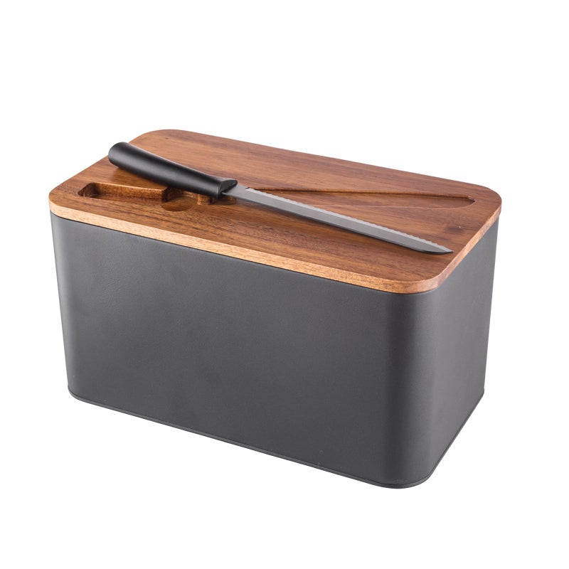 Chlebak stalowy z akacjową pokrywą i nożem