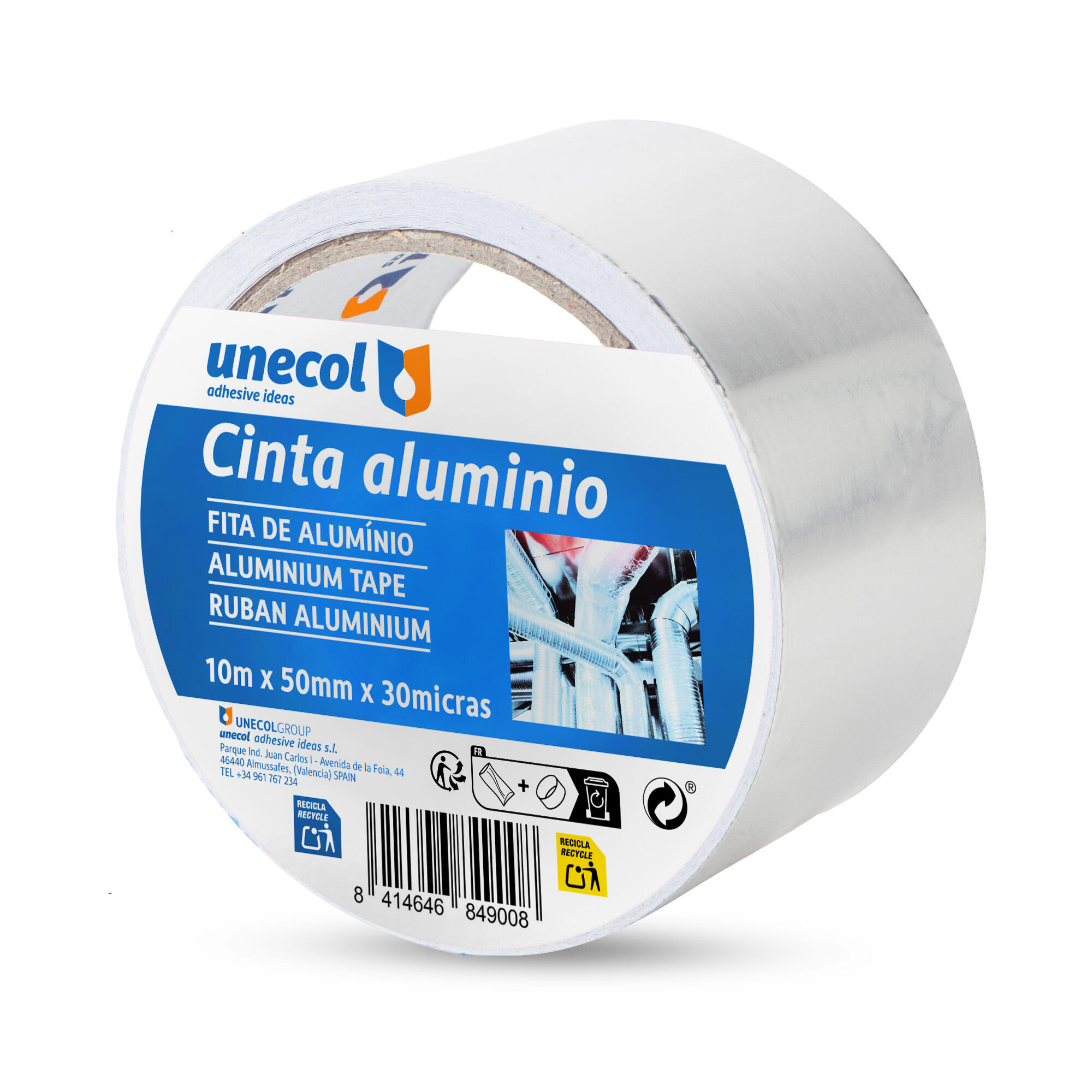Cinta aluminio unecol 50mm 10 m 30 micras color plata