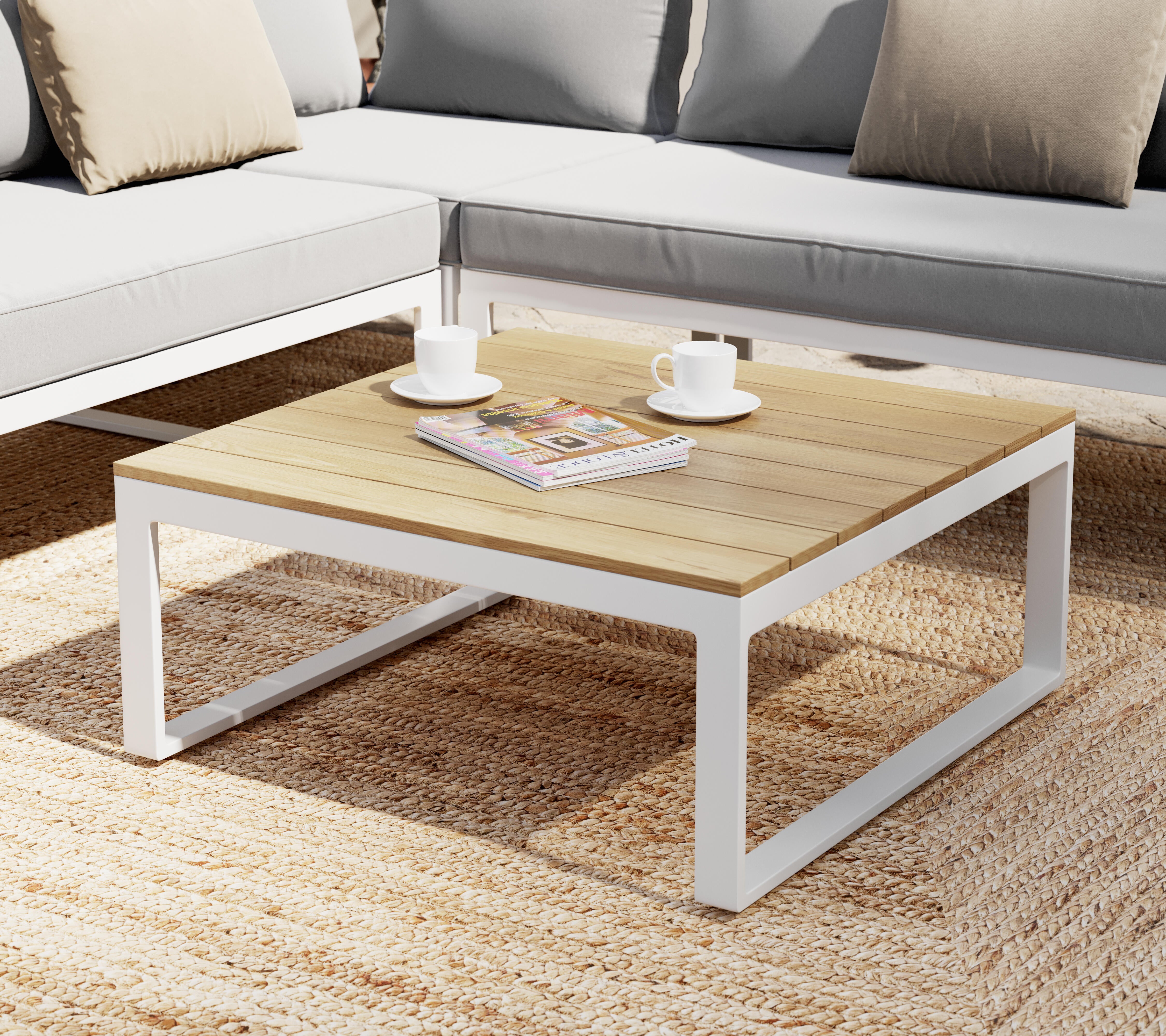 Salotto da giardino angolare per 5 persone bianco Capri con cuscini in poliestere bianco - 4