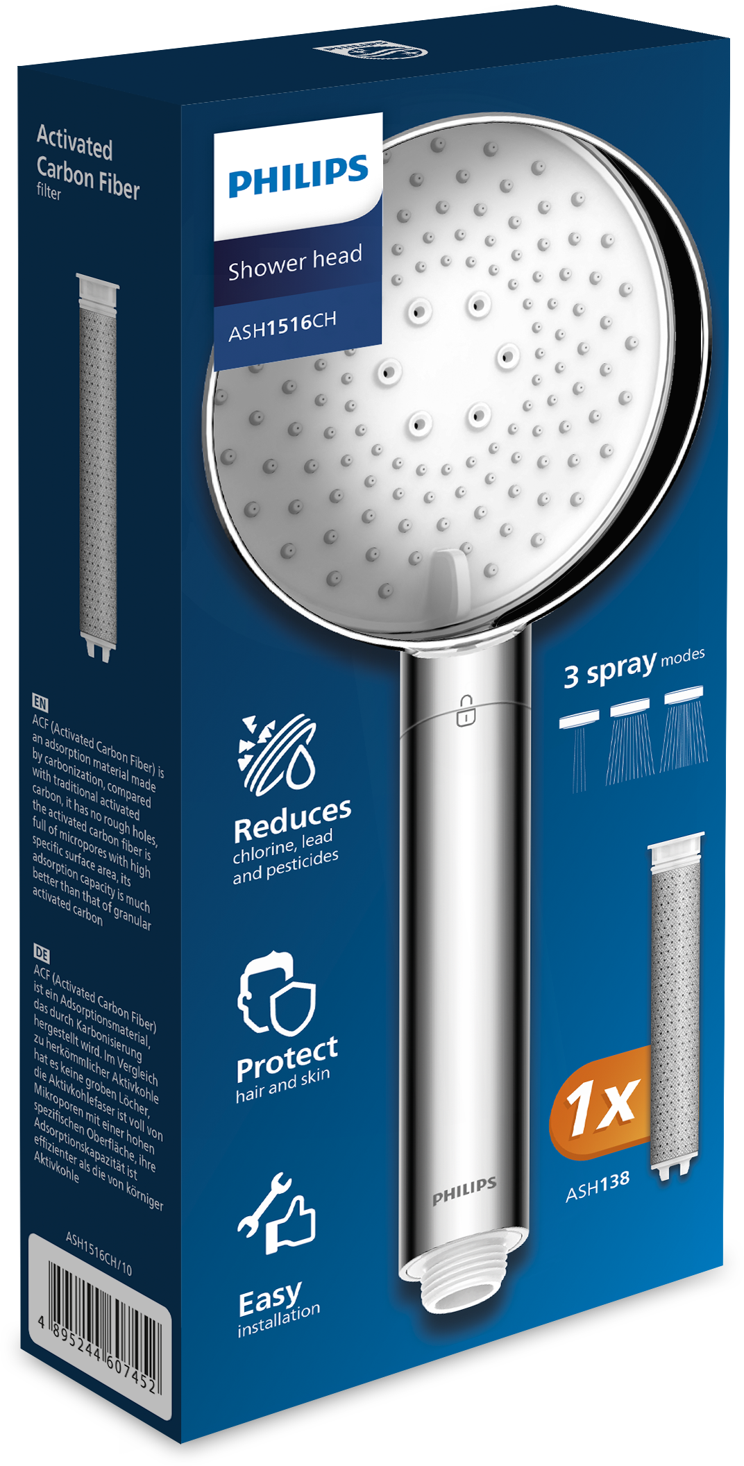 Alcachofa de ducha PHILIPS aspecto acero inoxidable con 3 funciones - 8