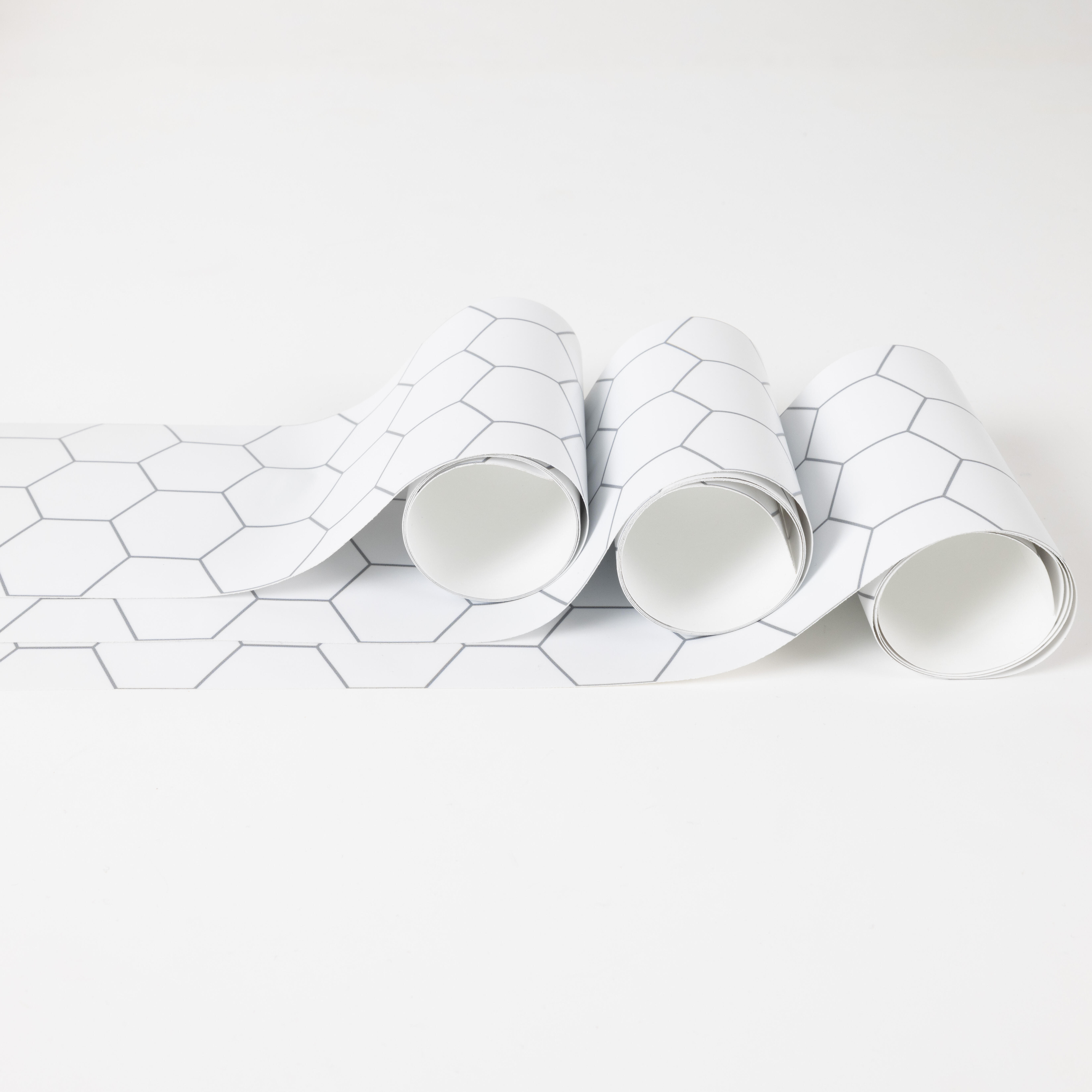 Cenefa adhesiva PVC lavable geométrico Hexágono blanco 300 cm x 3 m - 6