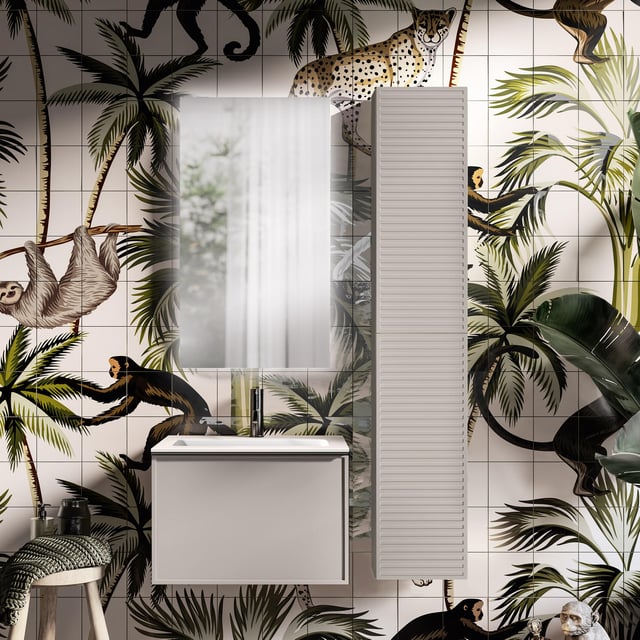 Mobile bagno sospeso con lavabo L 60 x H 40 cm grigio pastello 1 cassetto per vasca centrale Pixel