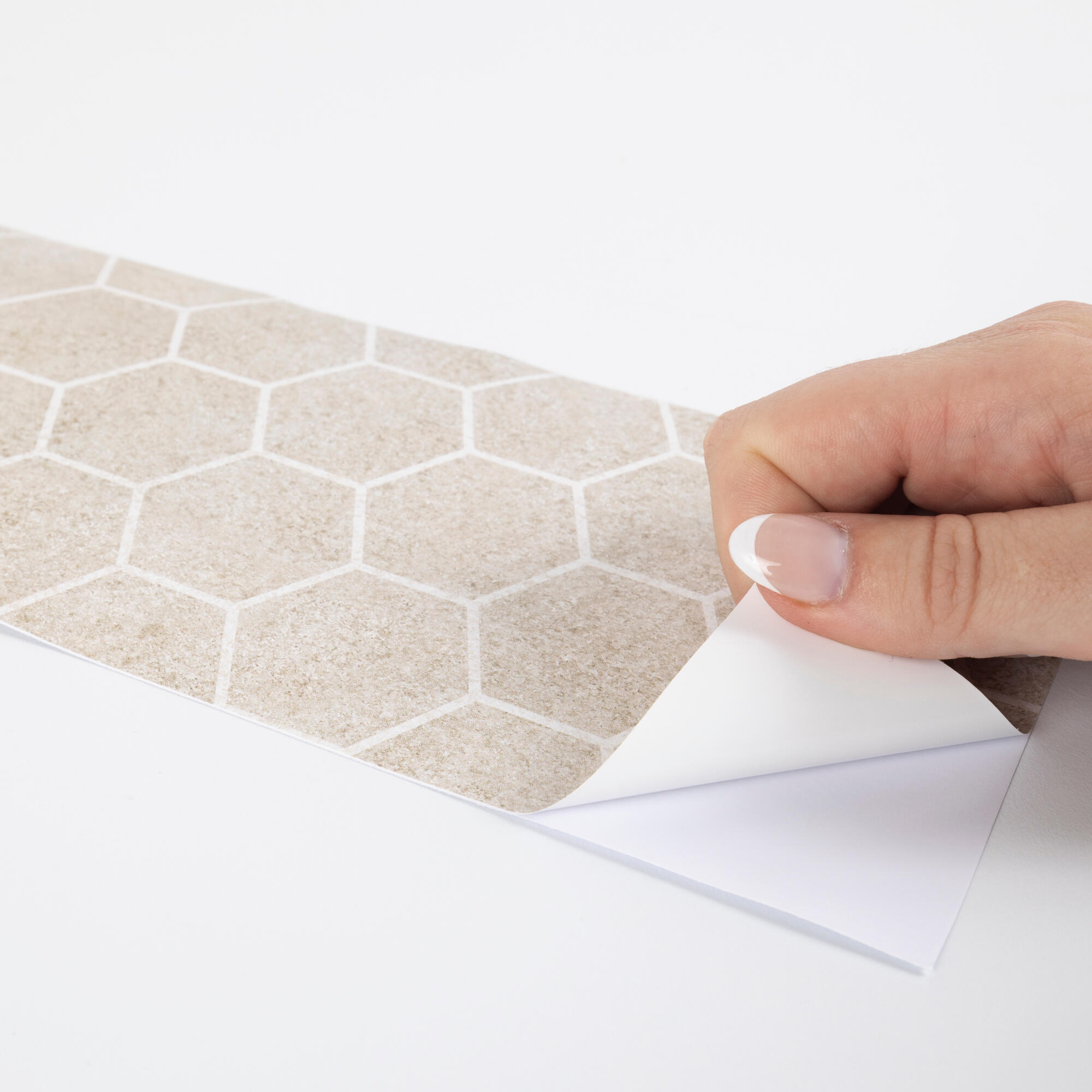 Cenefa adhesiva PVC lavable geométrico Hexágono Warm naranja 300 cm x 3 m - 4