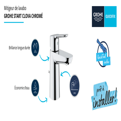 robinet de lavabo salle de bains start clova grohe bec bas chromé