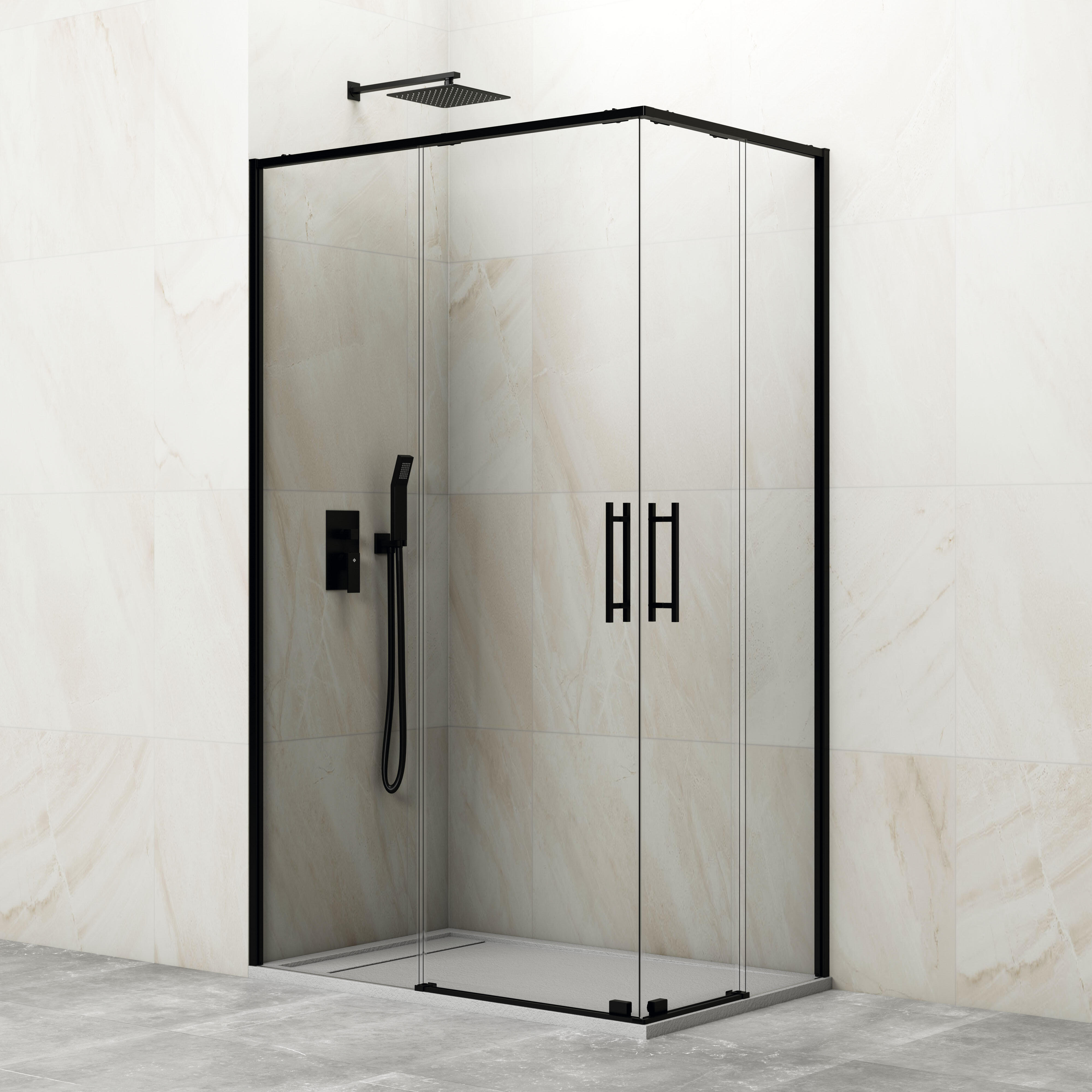 Mampara de ducha corredera transparente slim perfil negro (75-80)x(90-95)x195 cm 6 mm