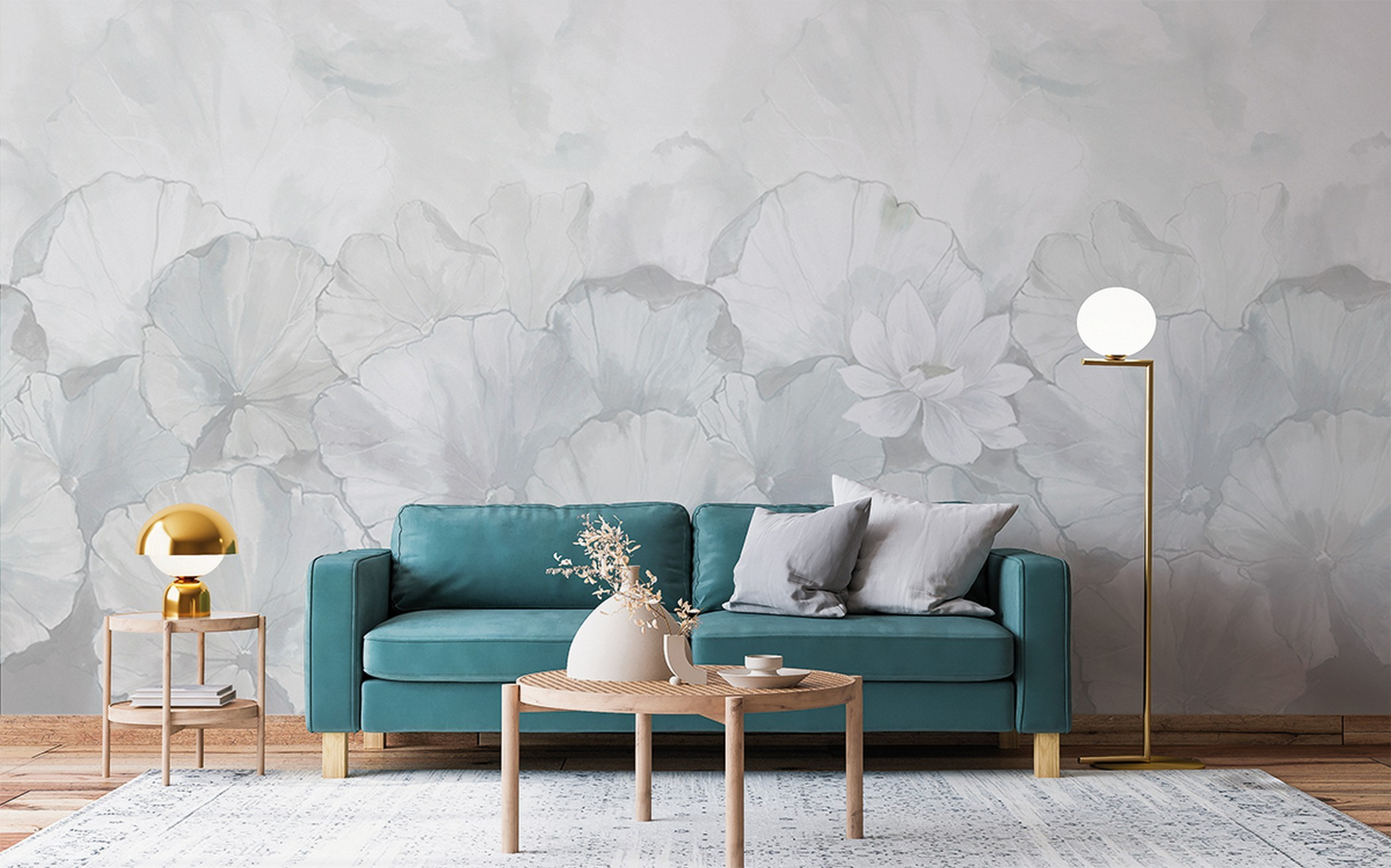 Mural no tejido naturaleza prado flores blanco de 510 x 300 cm zambaiti